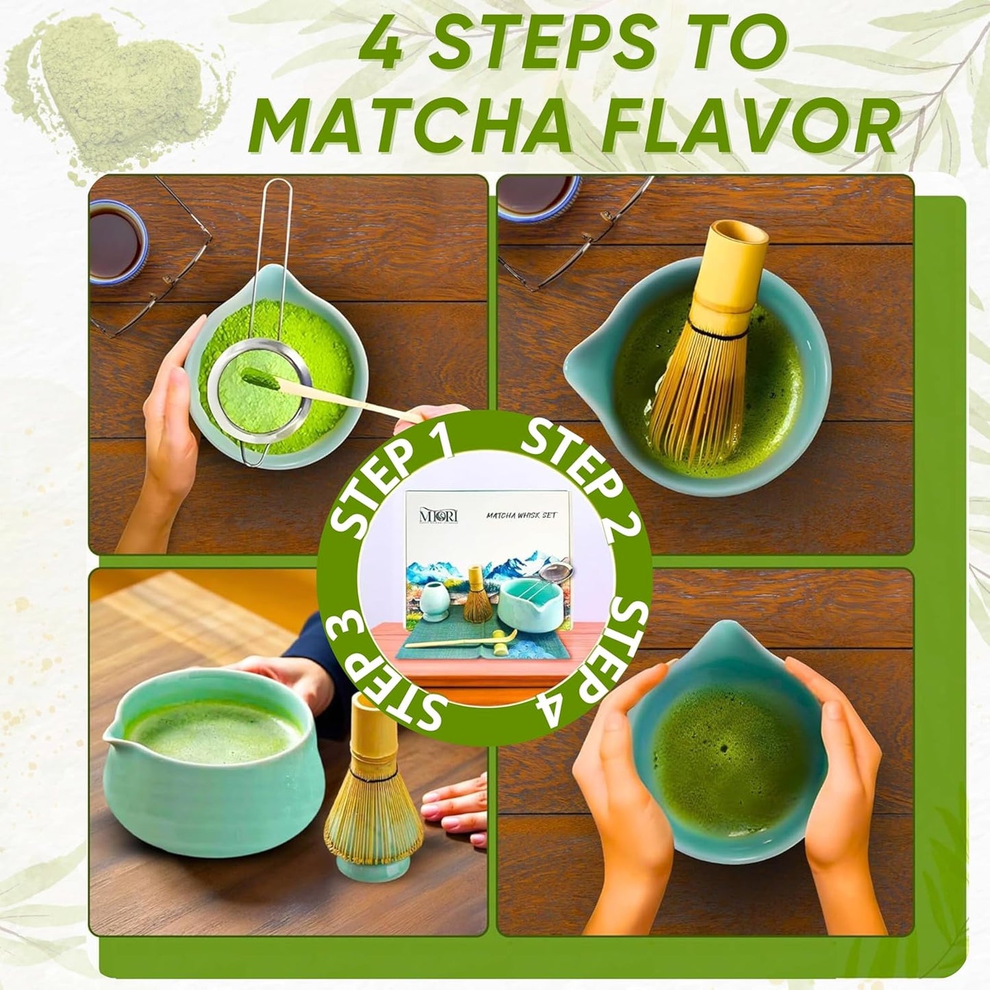 Matcha Whisk Set - 7pcs Matcha Set Including Bamboo Whisk, Bowl with Spout, and Accessories | All-in-One Matcha Kit for Matcha Latte Lovers | Japanese Matcha Set Whisk And Bowl for Tea Ceremony