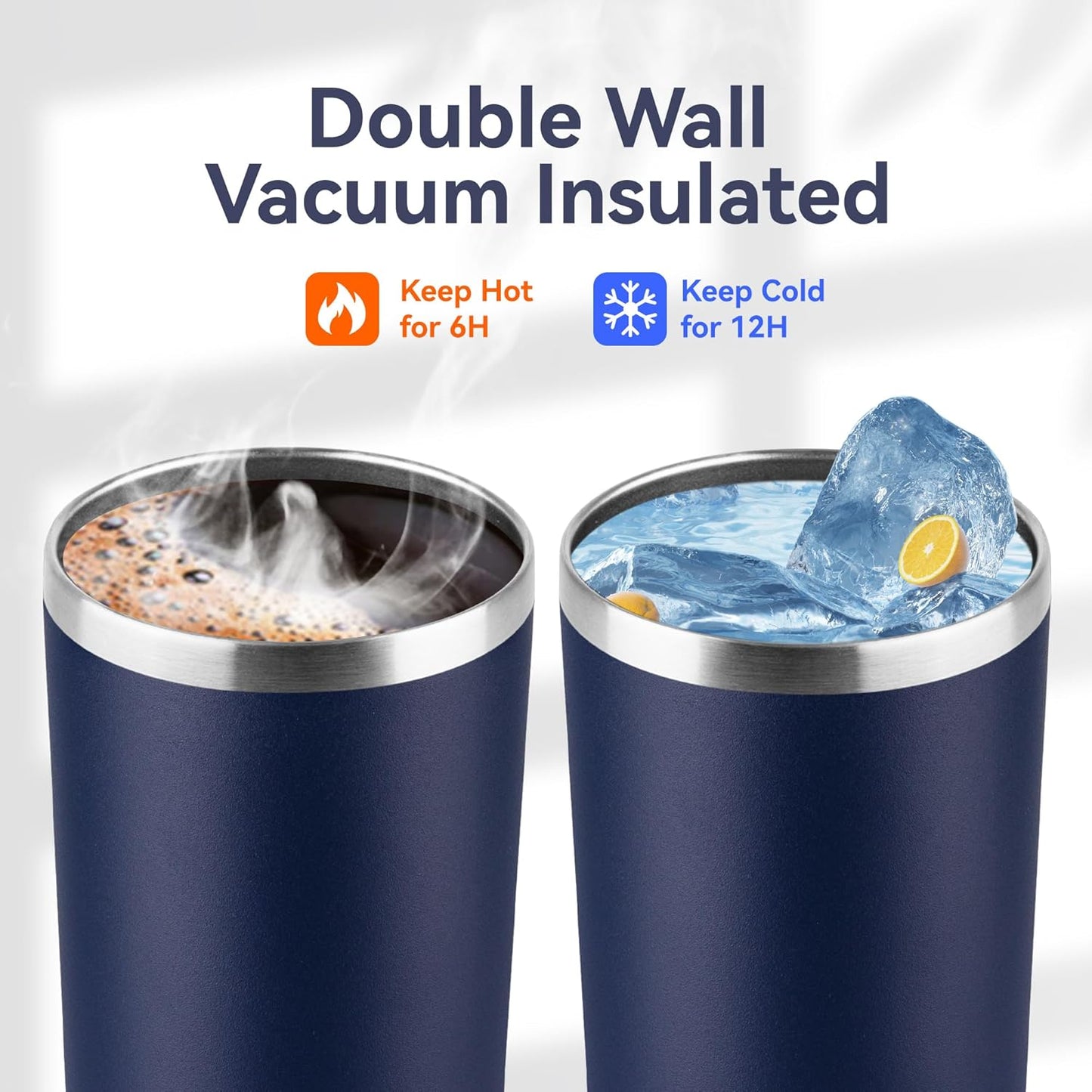 HASLE OUTFITTERS 12 oz Skinny Tumbler, Stainless Steel Insulated Slim Tumbler set bulk with Lid, Reusable Double Wall Travel Coffee Mug, Durable Powder Coated Travel Water Cup(Navy,12)