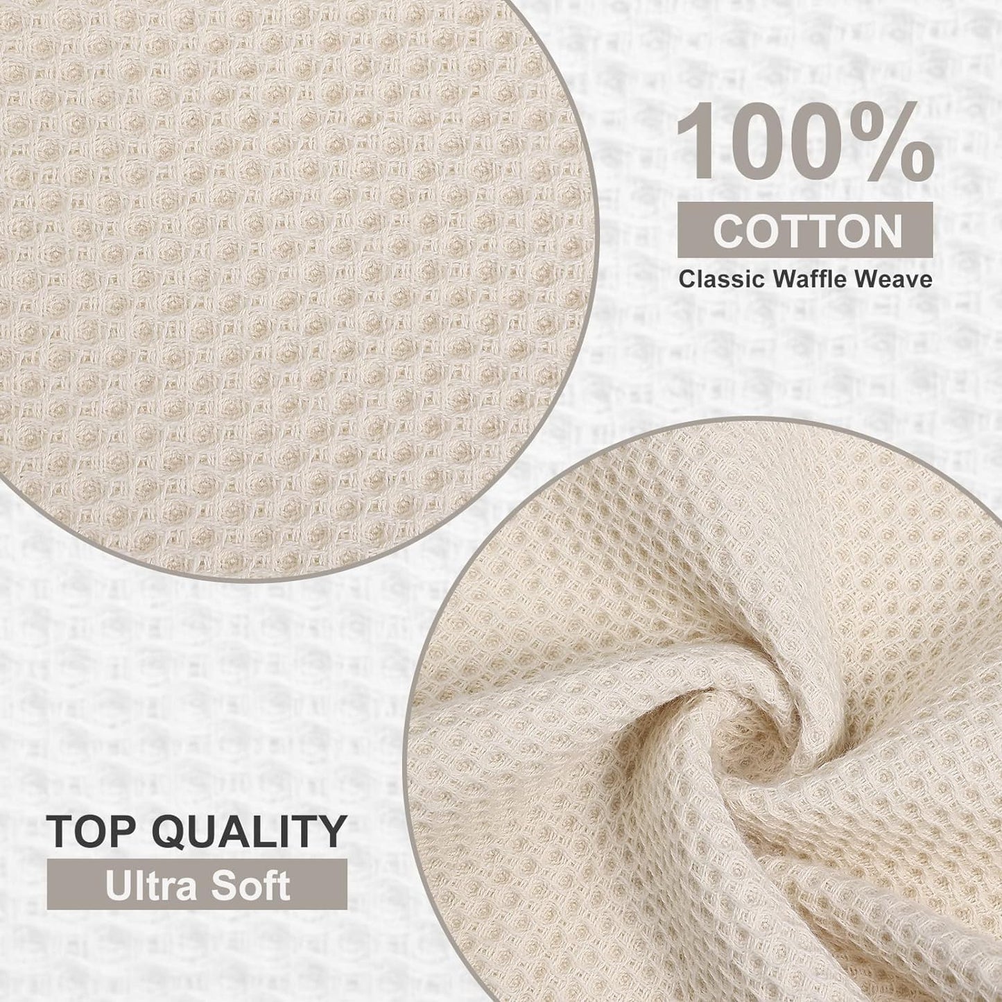 Kitinjoy 100% Cotton Waffle Weave Kitchen Towels, 4-Pack Super Soft and Absorbent Dish Towels for Drying Dishes, Kitchen Hand Towels, 20 in x 28 in, Beige