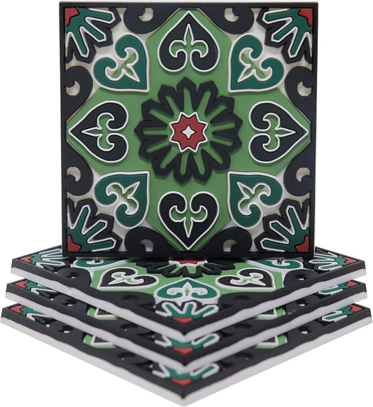 Floers Silicone Coasters Set of 4, Protect Against Water Marks or Damage - Fit All Cups, 3.5" Inch Size, Colored