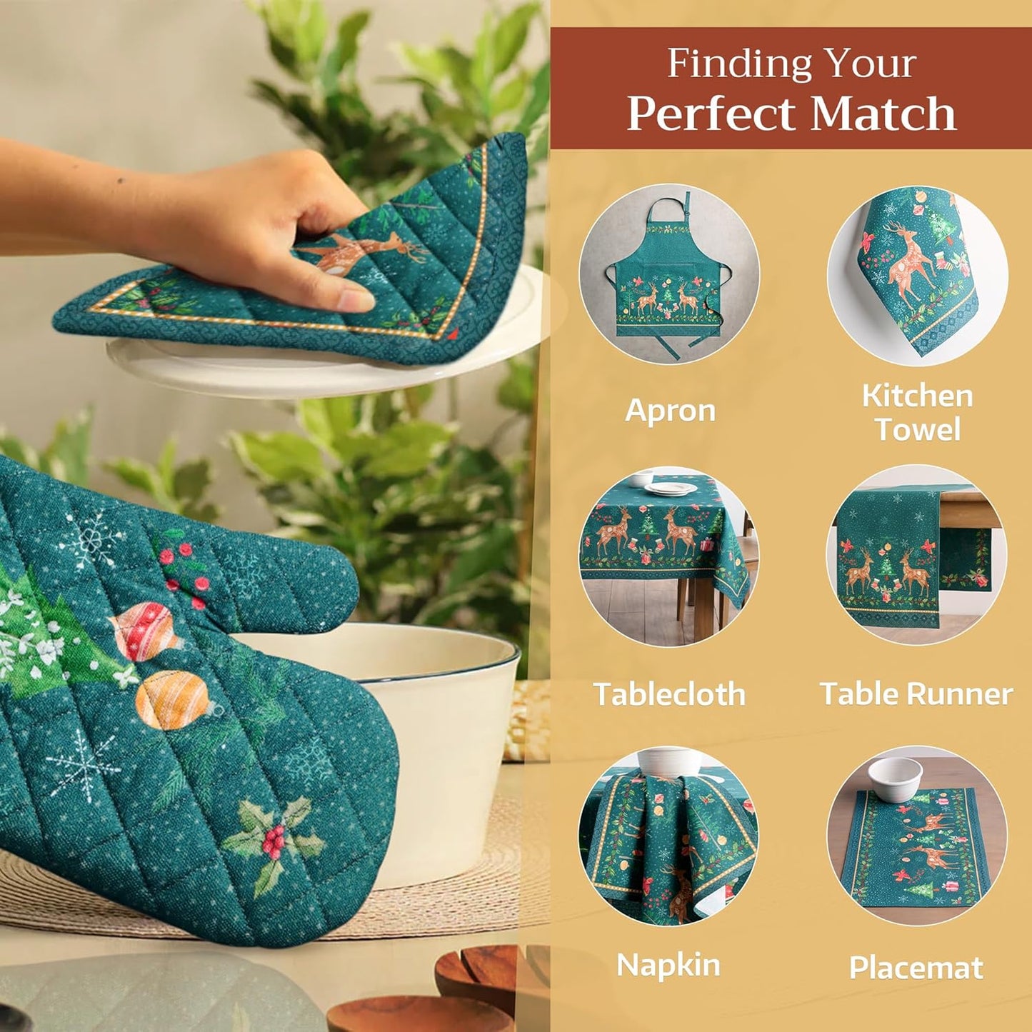 Maison d' Hermine Pot Holders Set 100% Cotton Heat Resistant Potholders 8" x 8" Hot Pads with Loop BBQ, Cooking, Baking, Grilling, Kitchen, Handling Hot Pans (Pack of 2, Hygge Christmas)