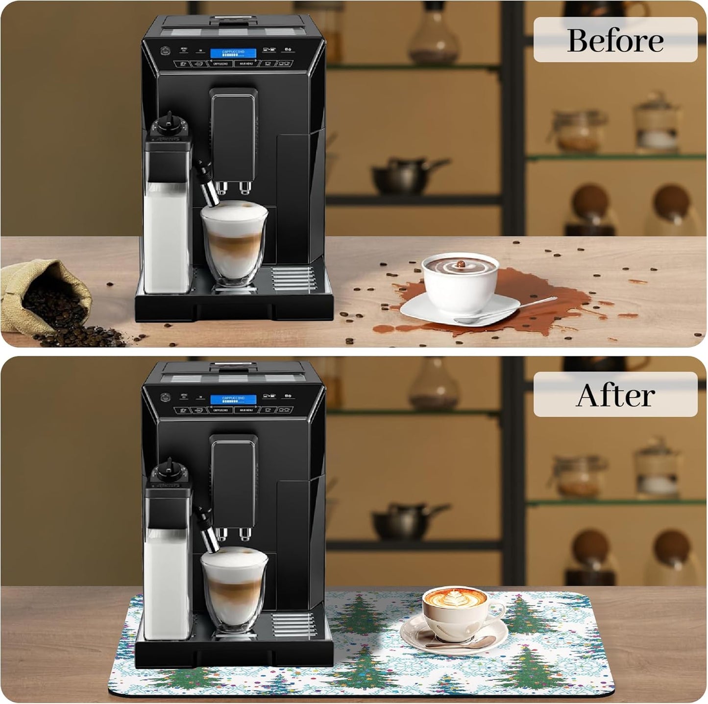 Bloss Coffee Bar Mat, Christmas 16"x24" Absorbent Bar Mat with Waterproof Rubber Back, Fit Under Coffee Maker Machine/Kitchen Counter