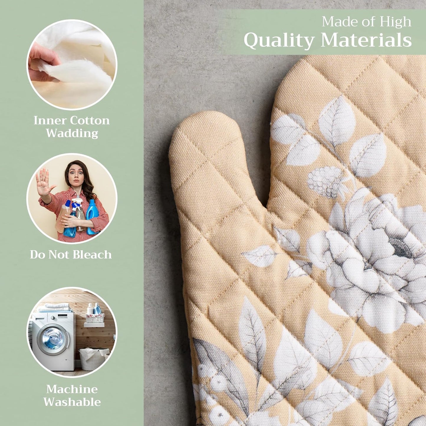 Maison d' Hermine Oven Gloves 100% Cotton Oven Mitt 7" x 13" with Loop Heat Resistant, BBQ, Cooking Gloves, Baking, Grilling, Kitchen, Handling Hot Pans (Pack of 1, Pretty Autumn)