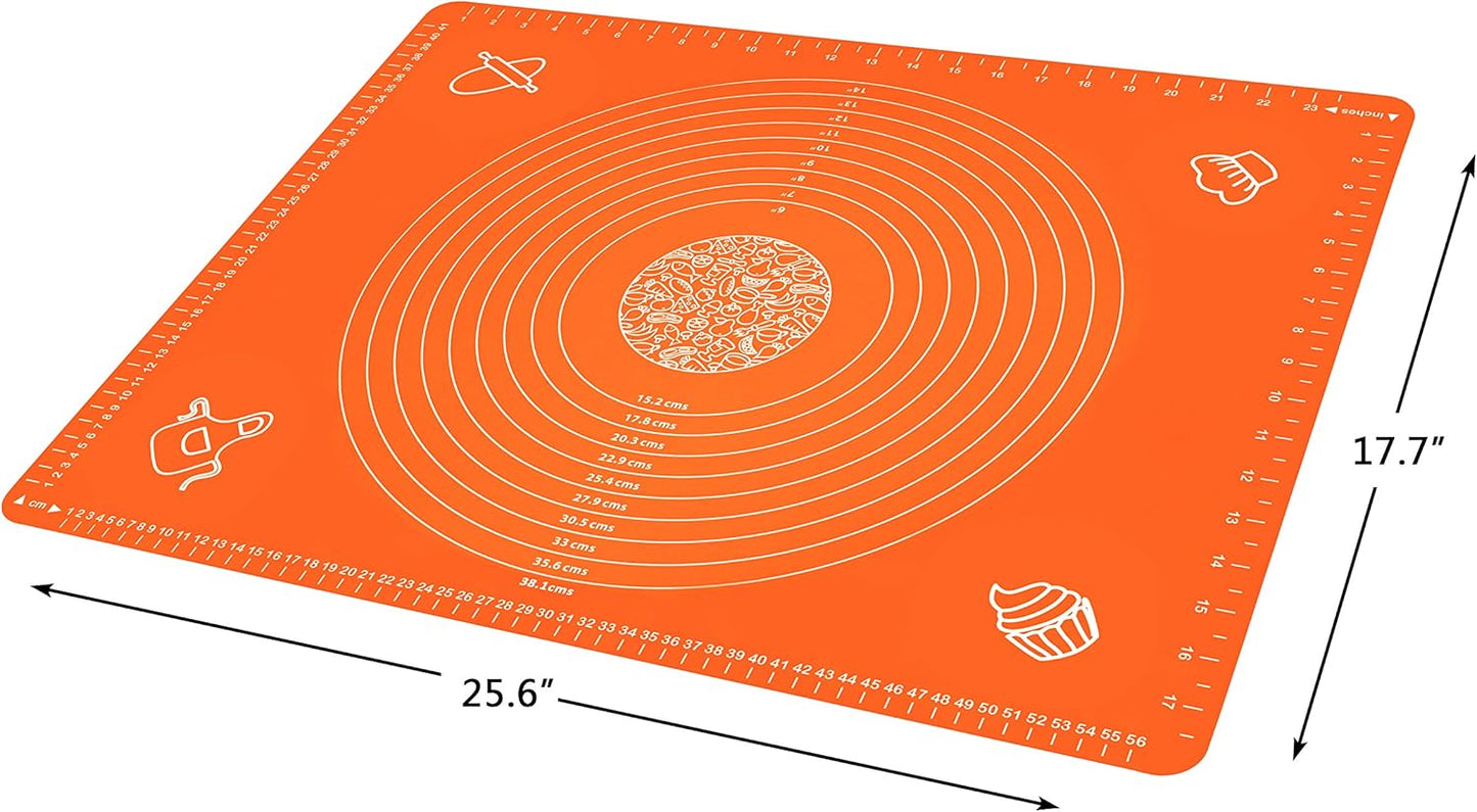 Silicone Baking Mat for Rolling Pastry Dough with Measurements, 19.7" x 15.7" BPA Free Non stick and Non Slip Orange Table Sheet Baking Supplies for Bake Pizza Cake