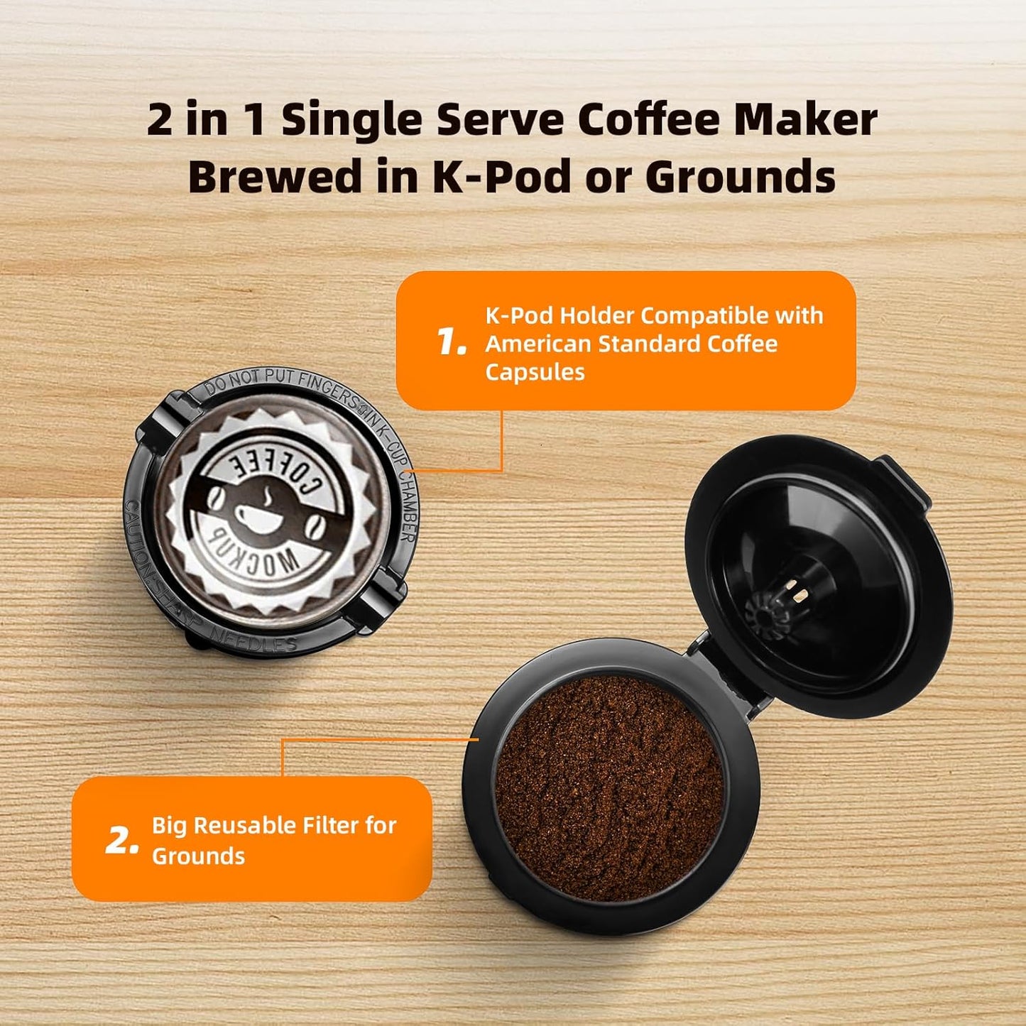 Mini Single Serve Coffee Maker for K Cup and Ground Coffee, Fast Brew One Cup Coffee Machine with Descaling Reminder and Water Window, 6 to 12 oz. Brew Sizes, Red
