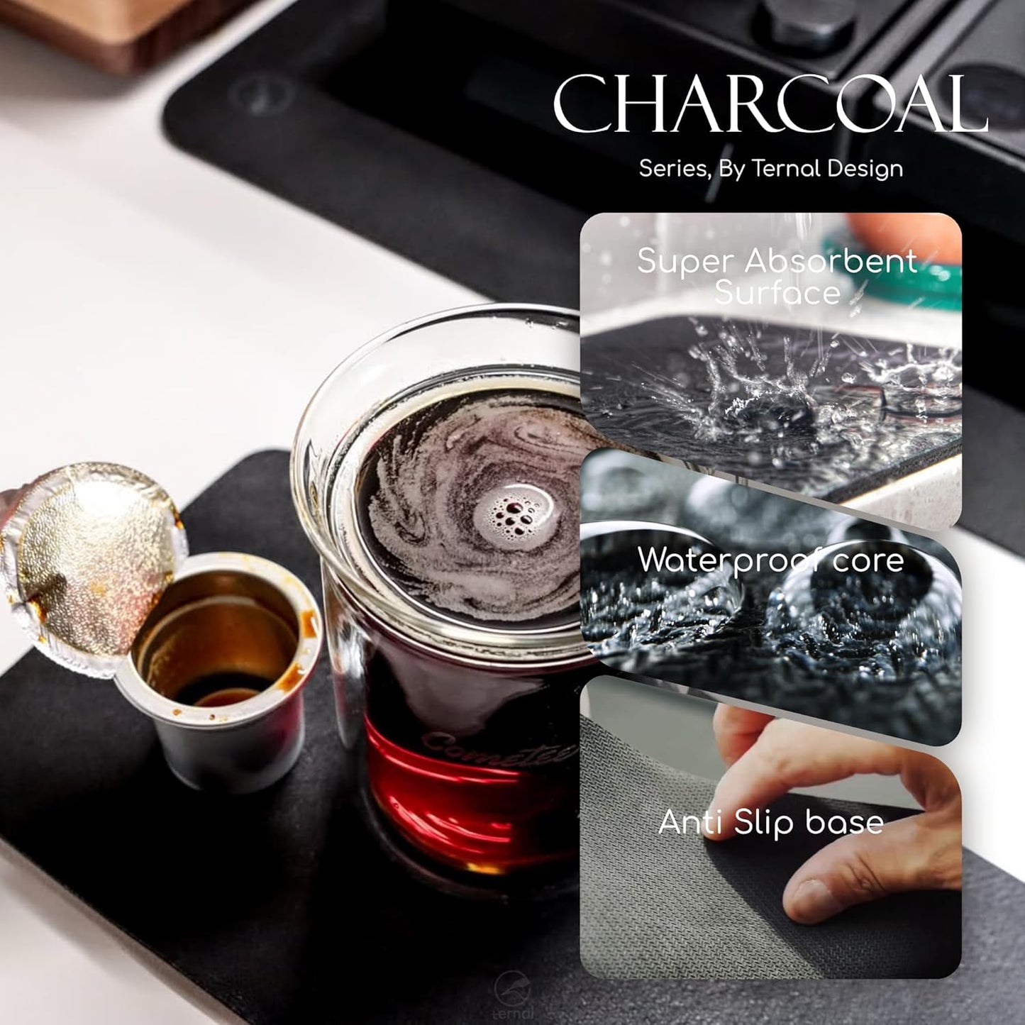 Ternal DripGuards Absorbent Counter Mat 2-Pack | Waterproof, Quick-Dry Coffee Bar Mat for Kitchen, Sink & Drink Station | Non-Slip, Spill-Proof Protector for Water, Oil & Syrup [5.5" x 12"]