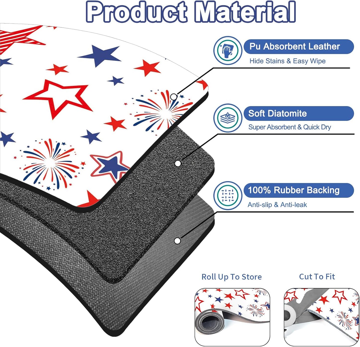 Coffee Bar Mat for Countertop, 17" X 28” Super Absorbent Dish Drying Mat, Large Kitchen Counter Mats Fits Under Coffee Maker, Non-slip Espresso Machine Pad, W Stars Freworks