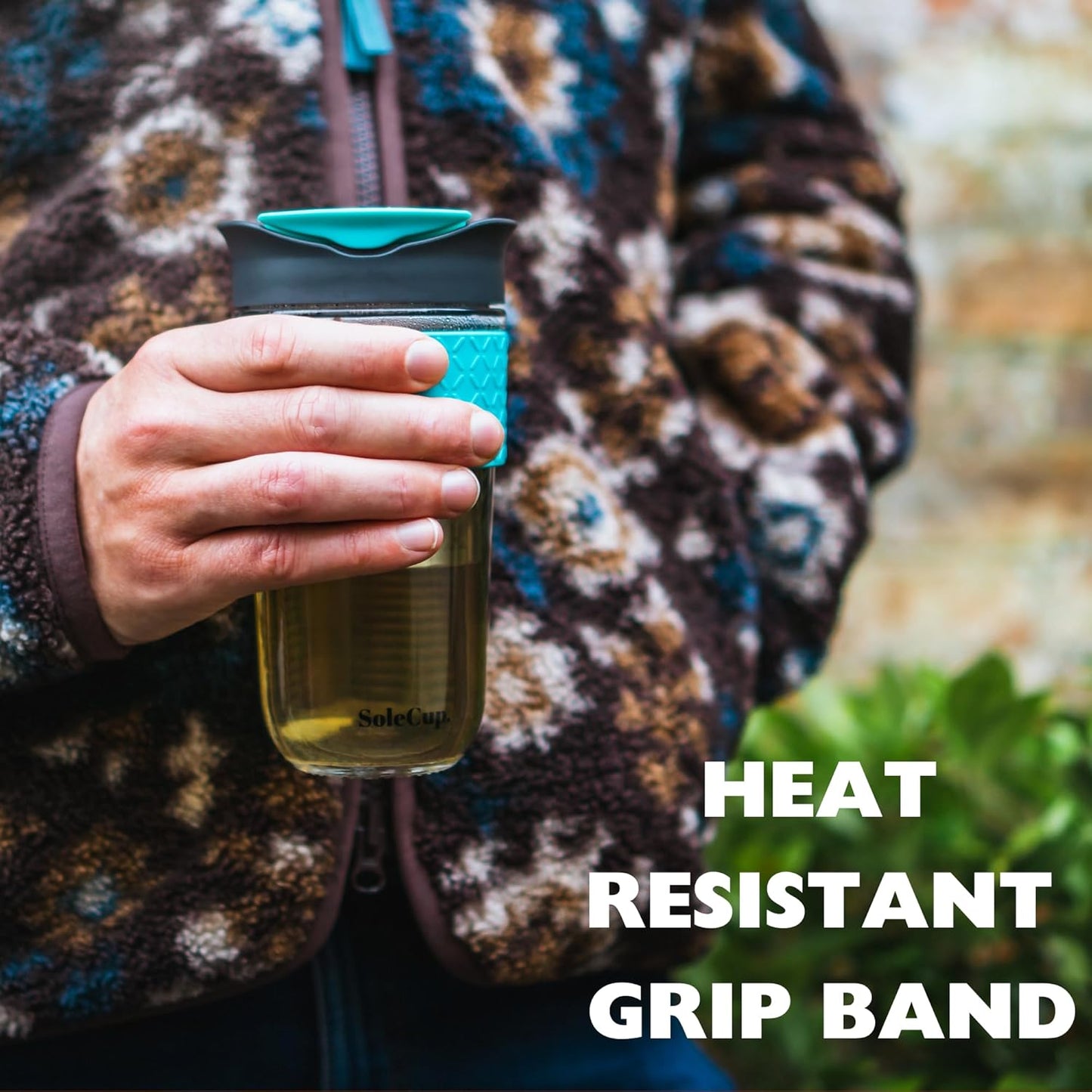 Large Travel Mug Loose Tea Infuser - Detachable Tea Strainer with Spill Proof Lid - 18oz/530ml BPA-Free Reusable Glass Travel Coffee Cup with Silicone Band (Grey and Blue)