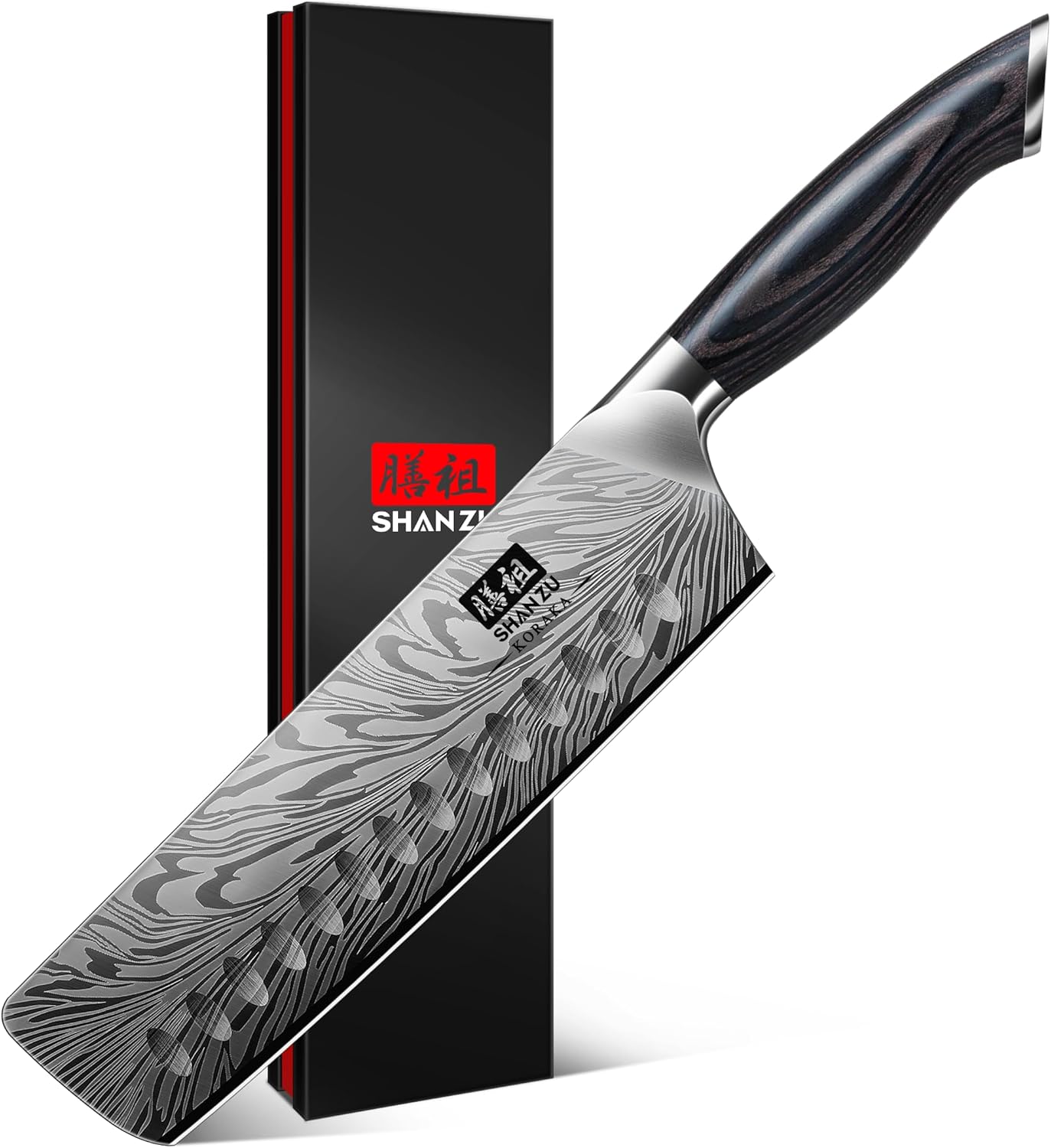 SHAN ZU Nakiri Knife in Powder Steel, Ultra Sharp 7 Inch Vegetable Kitchen Knife, High Carbon Japanese Chopping Knives, Multipurpose Chef Knives for Meat with Ergonomic Pakkawood Handle