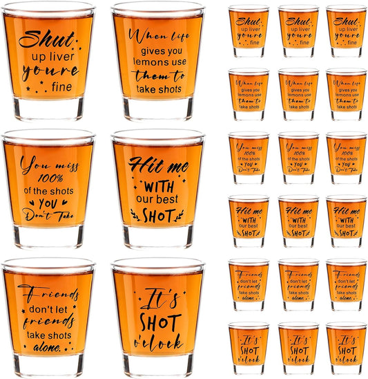 Kolewo4ever 24 Pieces Funny Friends Shot Glasses Funny Friends Shot Glasses Clear Glass Cups with Heavy Base for Adult Small Glass Shot Cups 1.75 oz Shot Glass for Best Friend