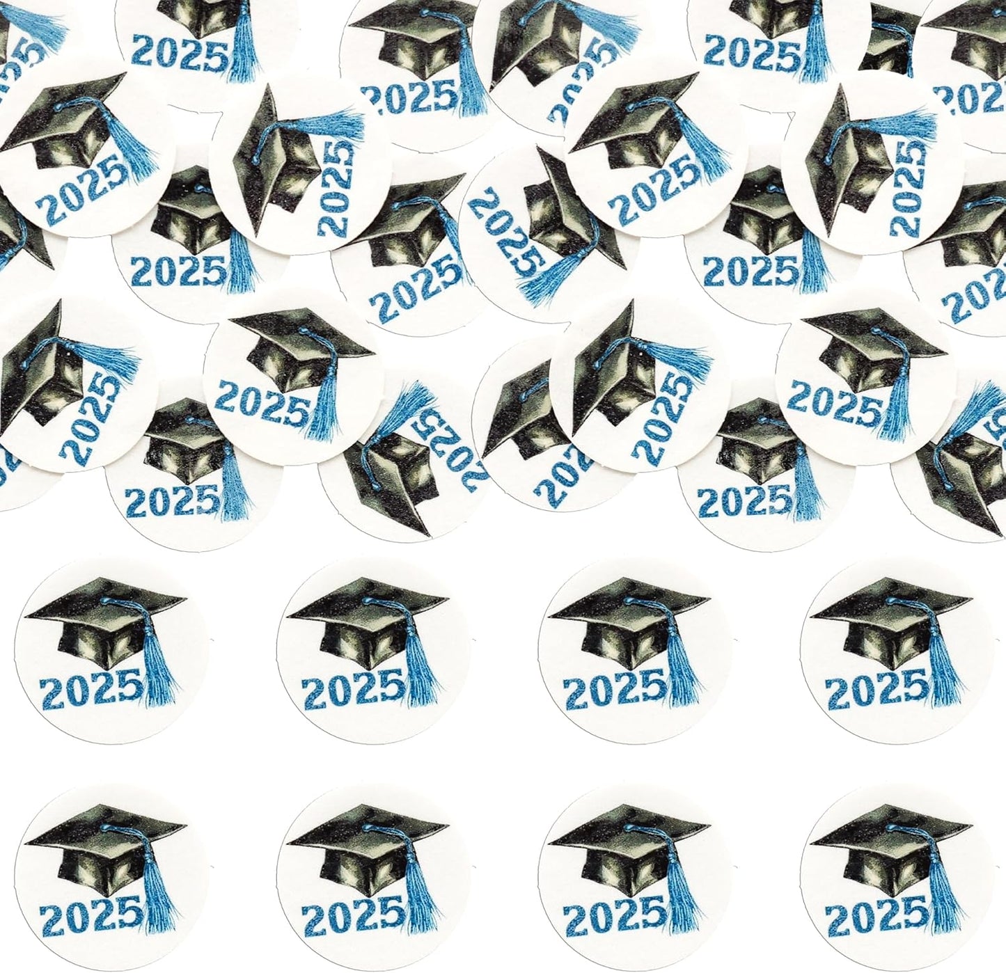 Gyufise 48Pcs Edible 2025 Graduation Cap Cupcake Toppers Wafer Paper Class of 2025 Grad Cap Cupcake Picks for 2025 Graduation Theme Party Cake Decorations Supplies Blue