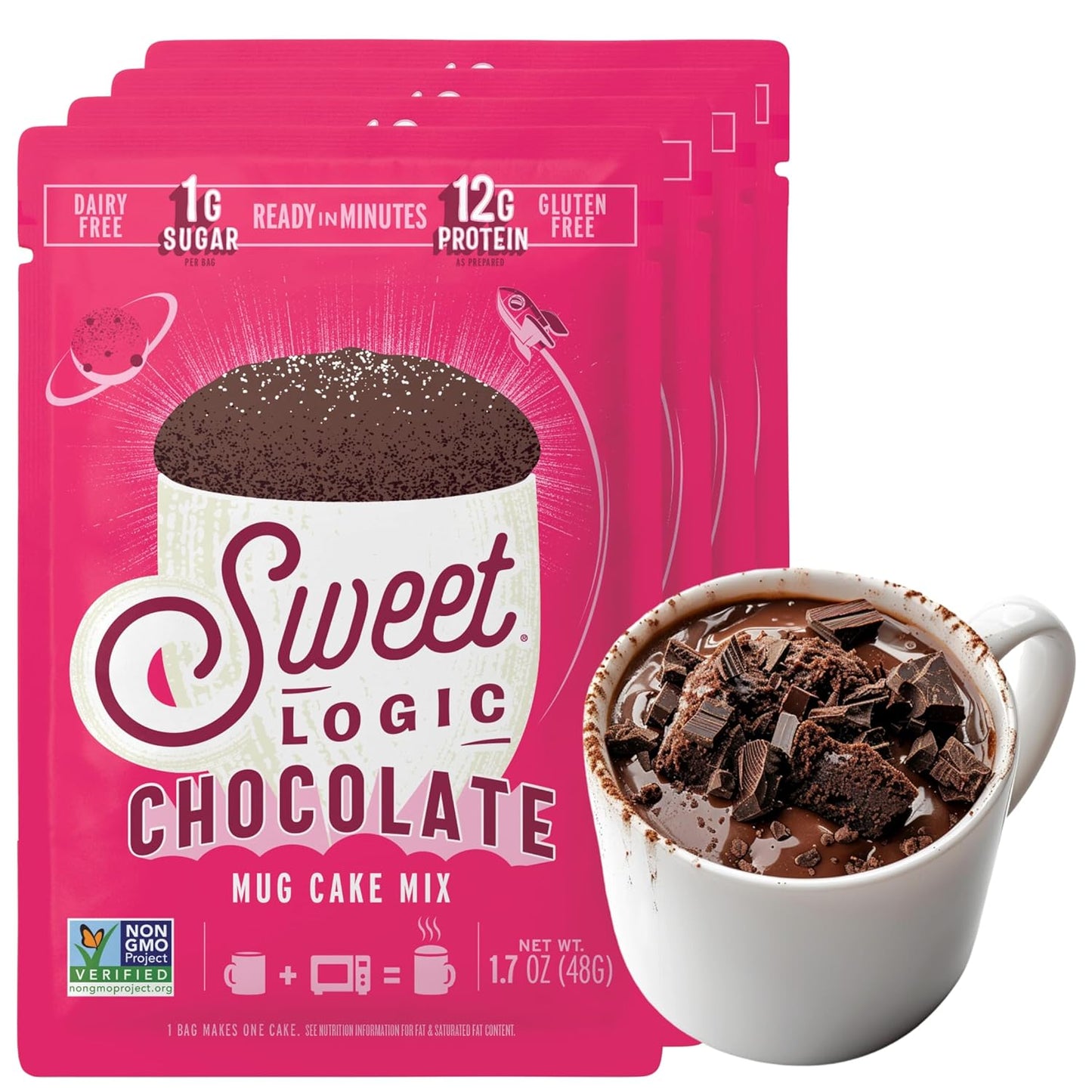 Sweet Logic Keto Dessert Mug Cake Mixes - Triple Chocolate Fudge - Low Sugar - Gluten-Free - Low Carb - Diabetic-Friendly Sweets - Natural Ingredients - High Protein - Delicious Keto Treats (4 Pack)