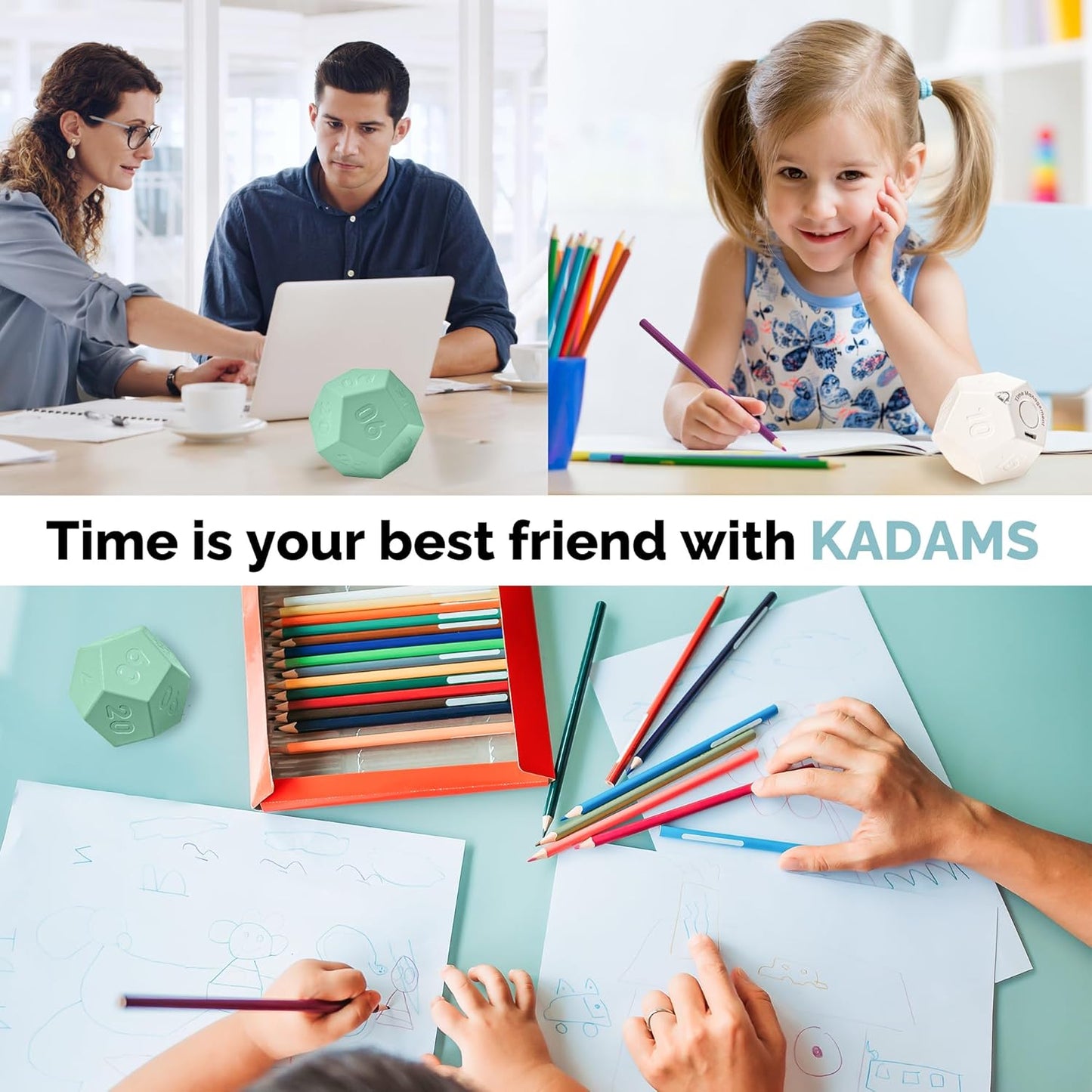 KADAMS Pomodoro Cube Timer Productivity-11 Preset Countdowns, Flip-to-Start Gravity Activation - Sound Vibrate Mute Rechargeable - Ideal for ADHD Kid Kitchen Classroom Cook Study Exercise - Green