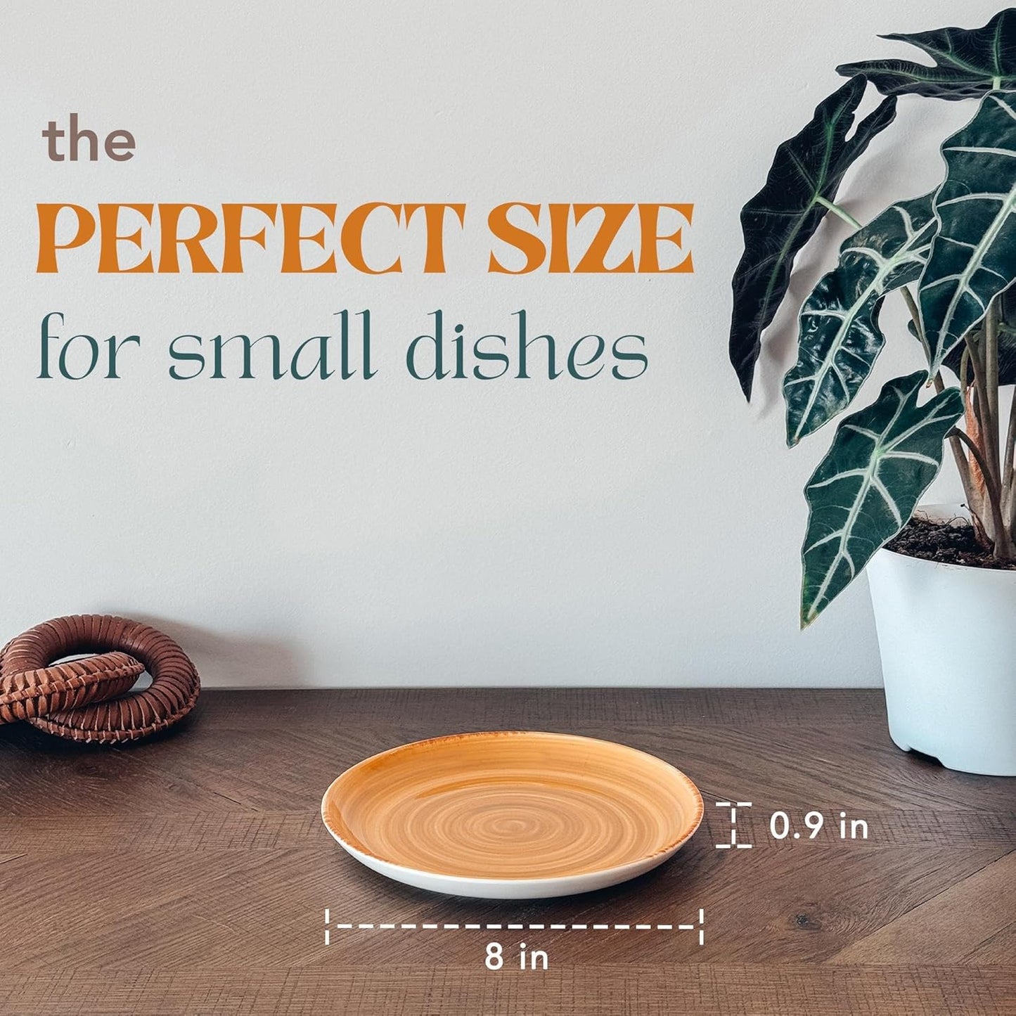 Mora Ceramic Helix Swirl Salad Plates Set of 6, 8in Spiral Porcelain Dish for Kitchen, Small Dinner, Lunch, Appetizer, Dessert, etc - Dishwasher, Microwave, Freezer, Oven Safe Dishware - Earth Colors