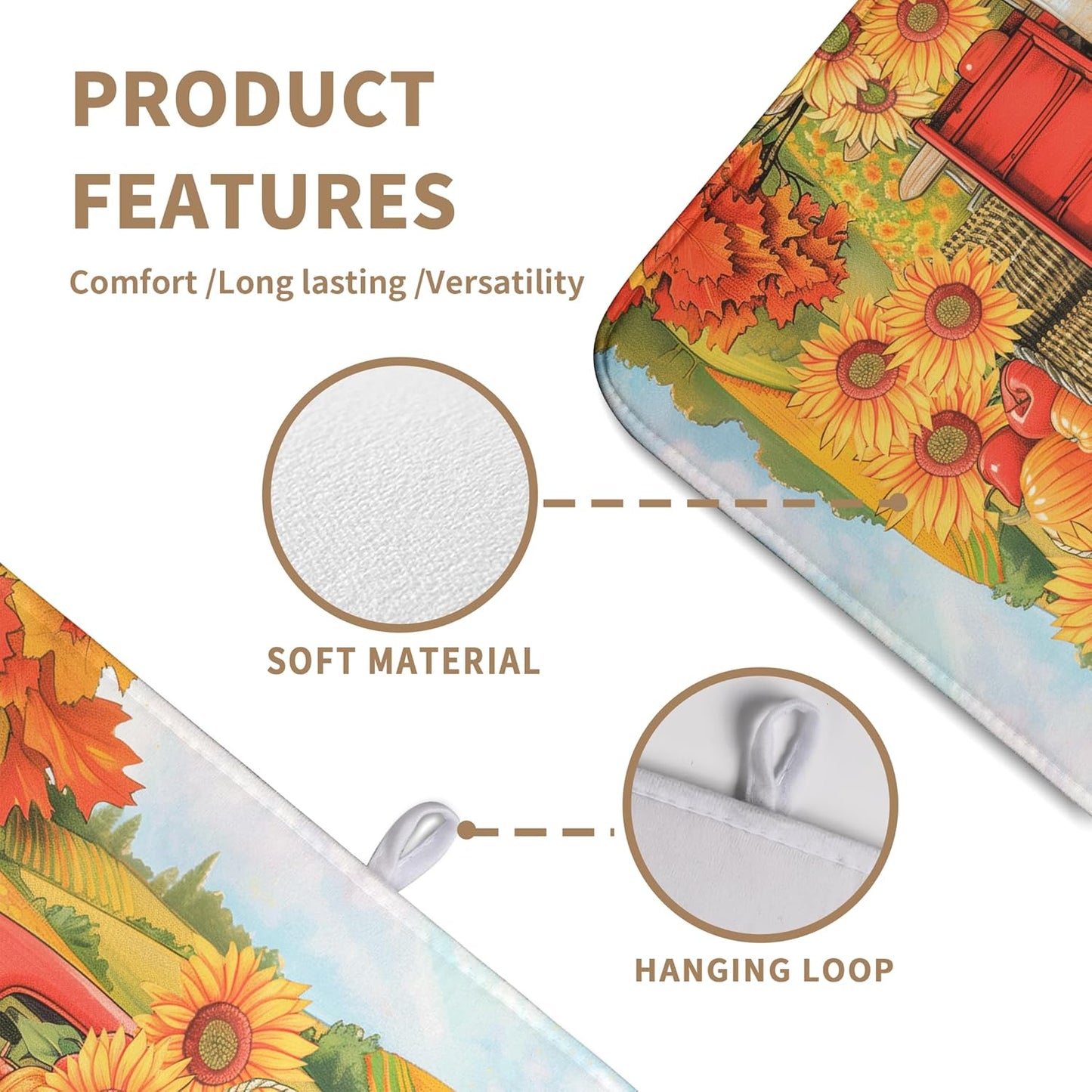 Sunflower Dish Drying Mat Pumpkin Fall Dish Drying Pad Thanksgiving Kitchen Drying Mat Truck Dish Drying Matt Autumn Harvest Dish Drainer Mat 18x24 In Coffee Maker Mats