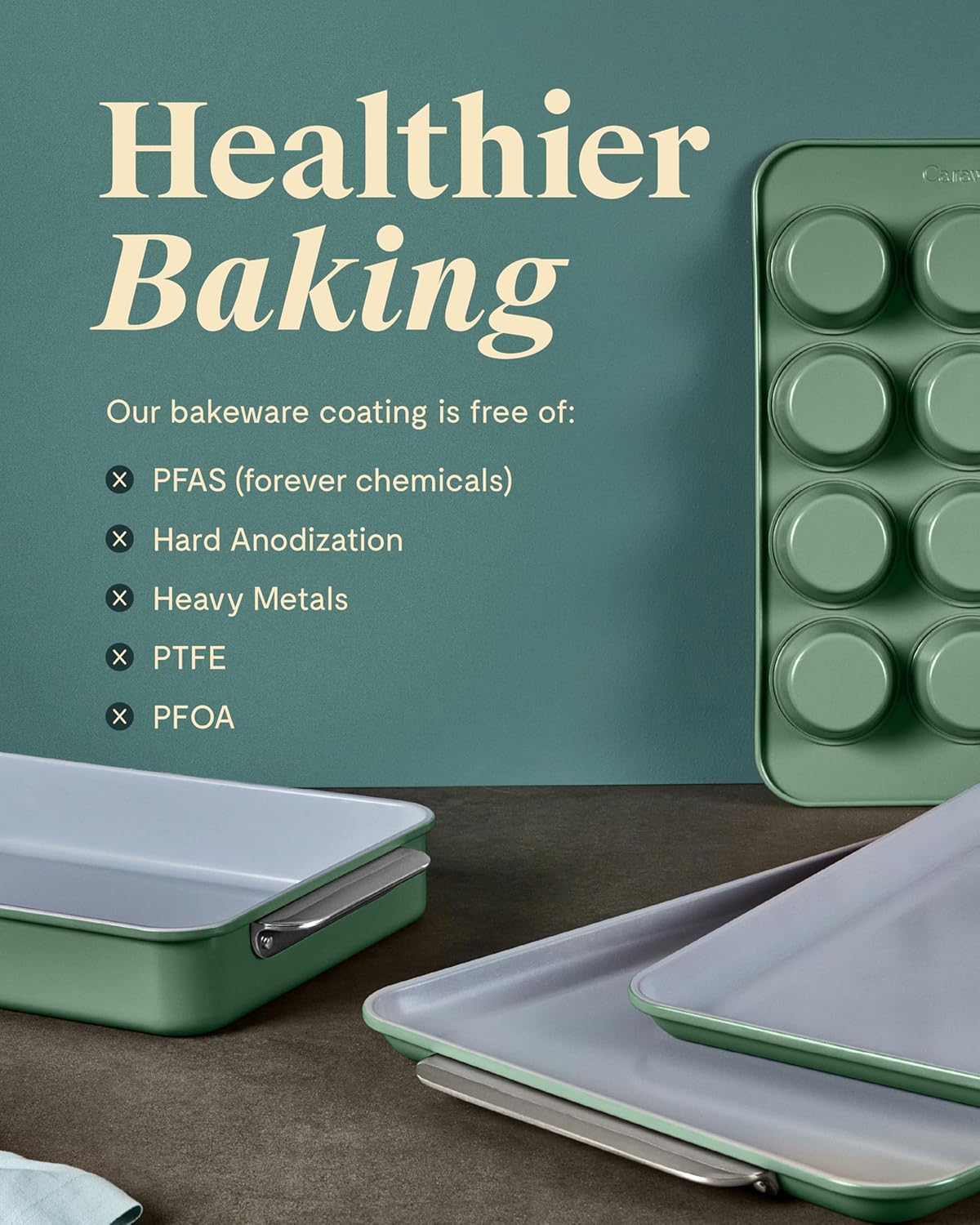 Caraway Nonstick Ceramic Bakeware Set (5 Pieces) - Baking Sheets, Assorted Baking Pans & Storage - Aluminized Steel Body - Non Toxic, PTFE & PFOA Free - Slate