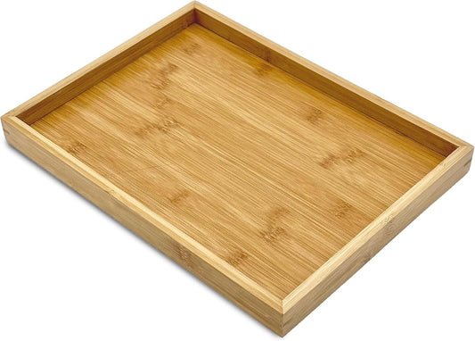 Bam & Boo - Natural Bamboo Serving Tray Modern Rectangular - for Food, Drinks, Decor, Vanity in Home, Kitchen, Bathroom, Coffee Table, Bed(Large, 13.75” x 10.25" x 1.2")