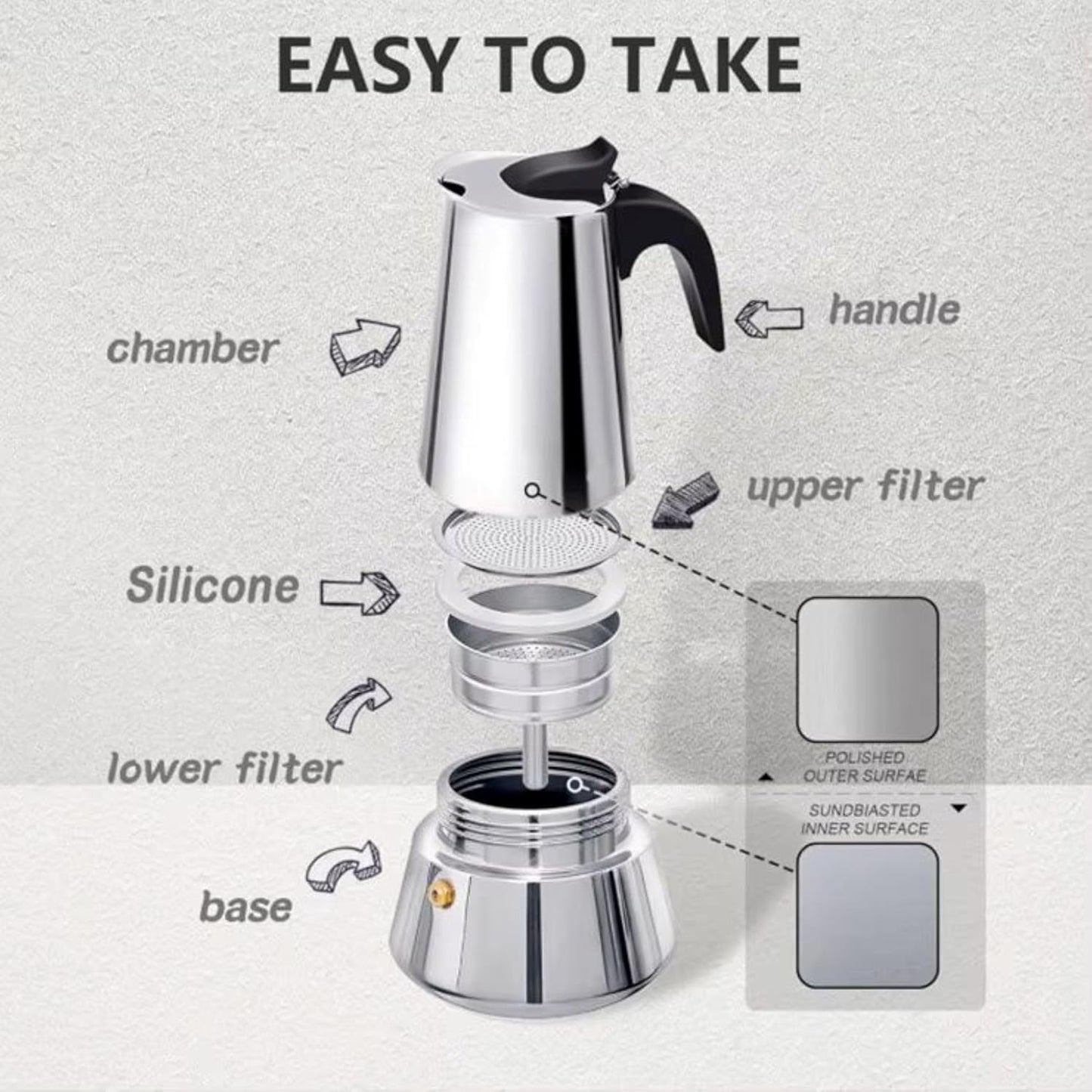 SEQ Stovetop Espresso Maker – 6 Cup (10 oz) Stainless Steel Moka Pot | Induction, Gas, Ceramic, Electric & Halogen Compatible | FREE Coffee Scoop + Extra Gasket | Easy Home Espresso
