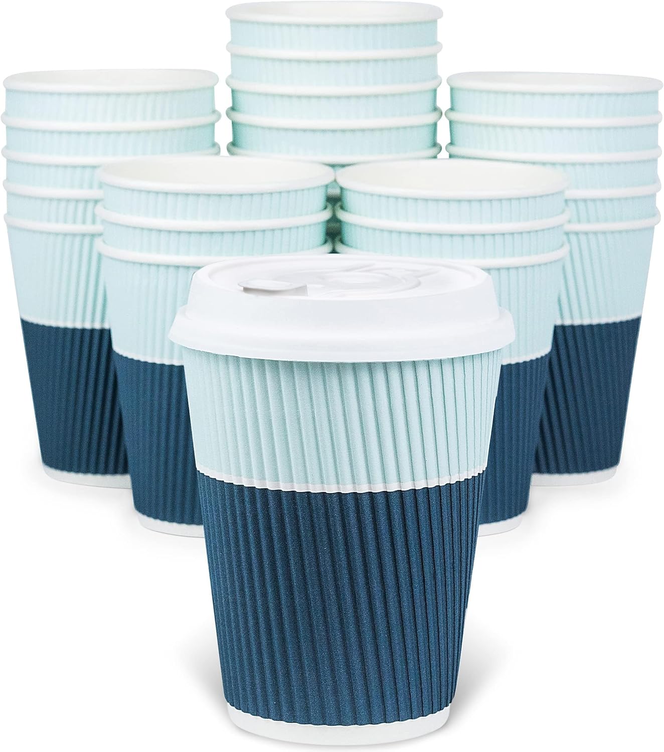 Disposable Coffee Cups With Lids - 12 oz To Go Coffee Cups (80 Set) With Sturdy Lids Prevent Leaks! Paper Hot Cup Holds Shape With Hot, Cold Drinks. Ripple Cups Protect Fingers from Heat!