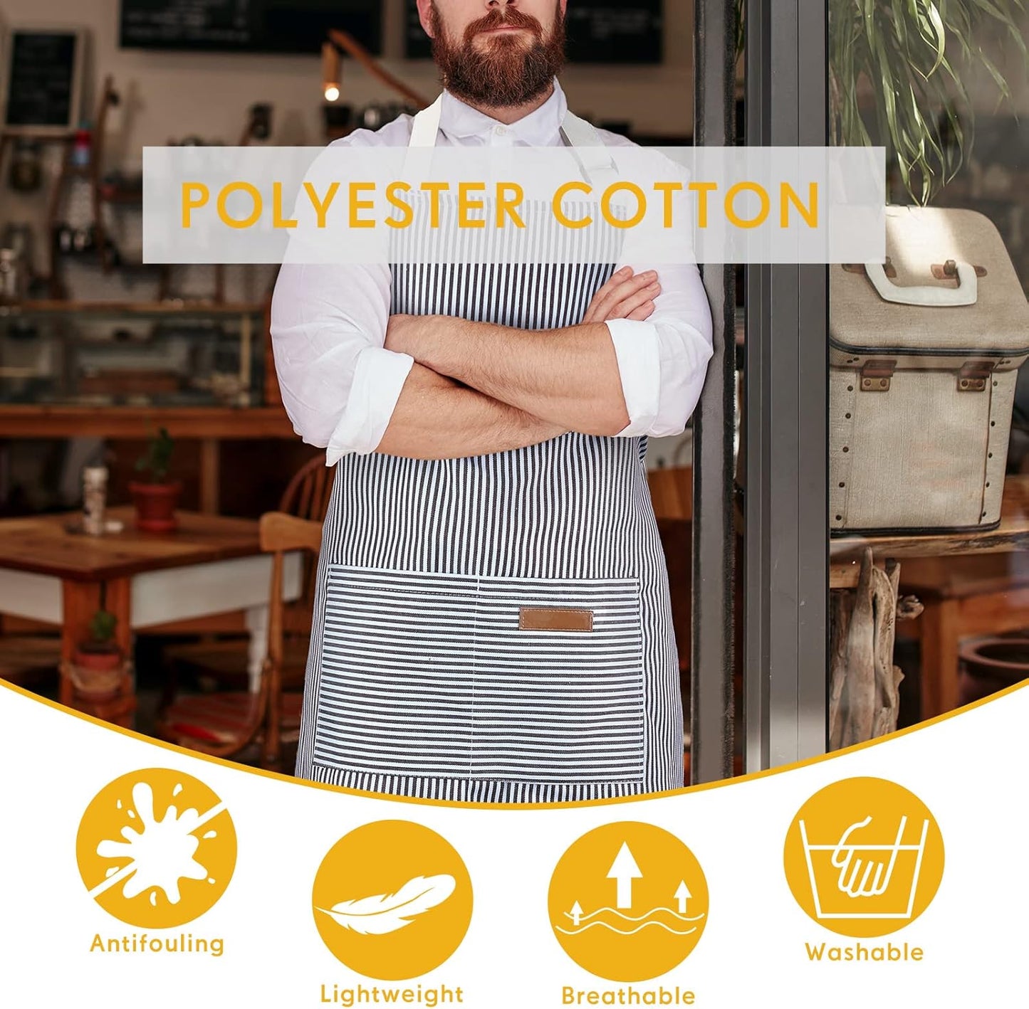 Handepo 4 Pcs Kitchen Cooking Aprons with Pockets Adjustable Waterproof Baking Apron for Women Men, Chef,BBQ, Christmas Gift