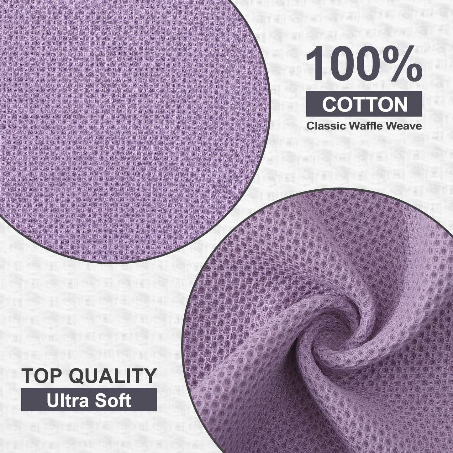 Kitinjoy 100% Cotton Kitchen Dish Cloths, 12 Pack Waffle Weave Ultra Soft Absorbent Dish Towels for Drying Dishes Quick Drying Kitchen Towels Dish Rags, 12 X 12 Inches, Lavender