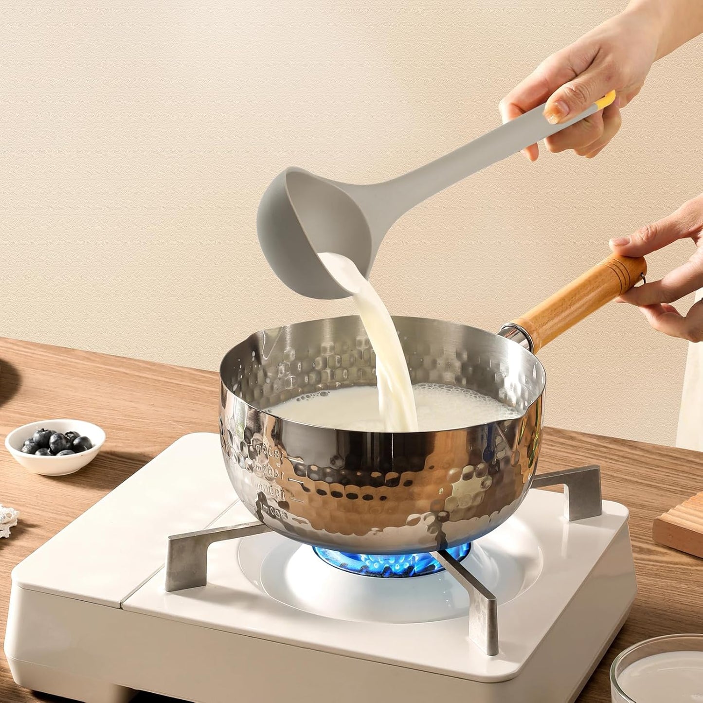 Silicone Kitchen Cooking Utensils Set: MOACC Heat Resistant 13inch Long Kitchen Gadgets, BPA Free Non Stick Rubber Cook Accessories For Food Prep, Frying, Serving, Basting (Light Grey)