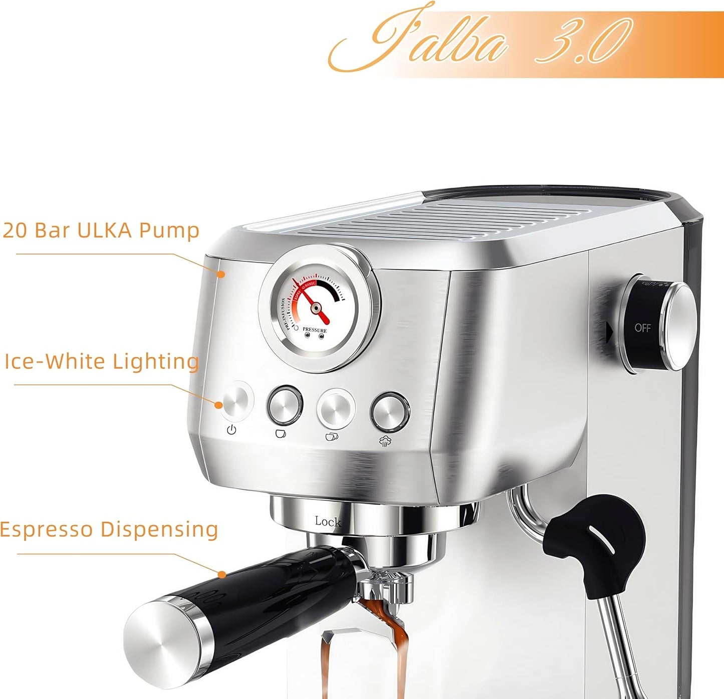 Espresso Machine 20 Bar, Espresso Coffee Maker with Professional Milk Frother Steam Wand for Cappuccino & Latte, 49oz Removable Water Tank for Home, Stainless Steel