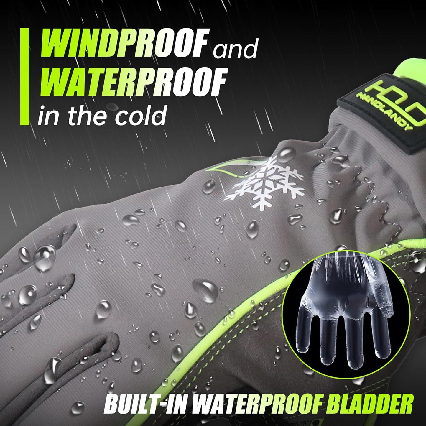 HANDLANDY Waterproof Insulated Work Gloves, 3M Thinsulate Thermal Winter Gloves for Men Women Touch Screen, Warm Ski Snowboard Cold Weather Gloves (Green-men Size, Large)