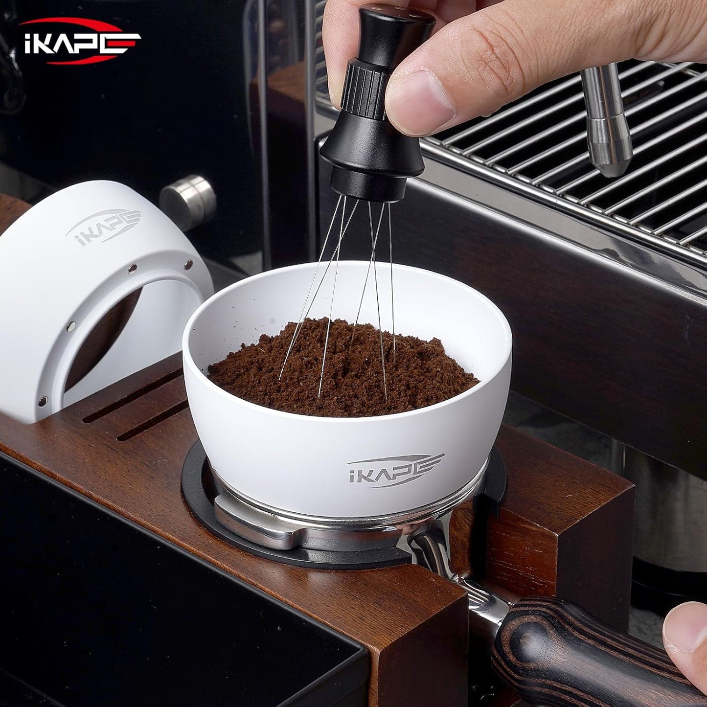 IKAPE Magnetic Dosing Funnel Set, 58MM Espresso Dosing Ring & Puck Screen Kit Compatible with 58MM Bottomless Portafilter - with 10 Small Magnet (White)