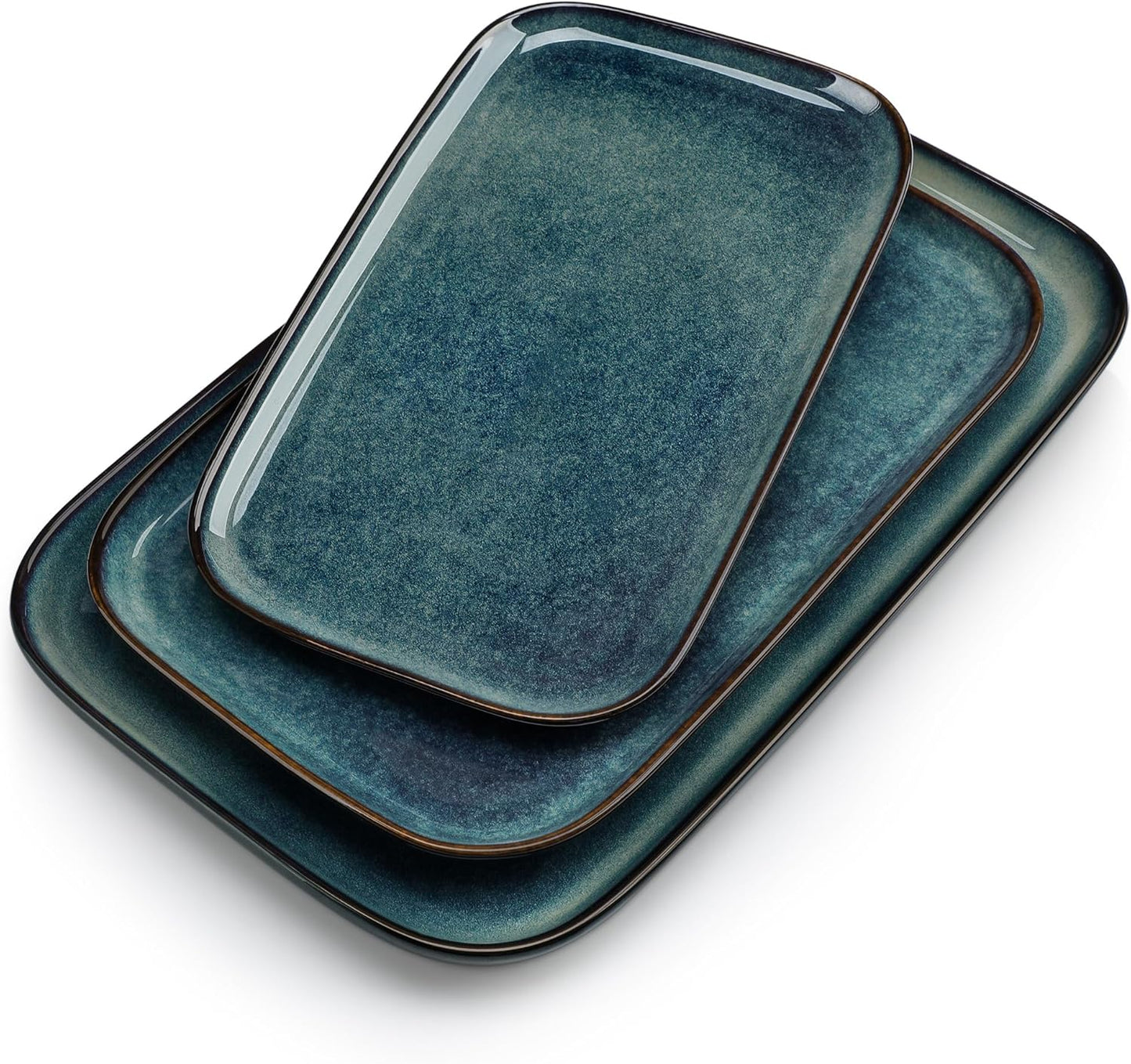 vancasso Stern Serving Platters Set of 3, 15/13/ 11 Inches Rectangular Serving Plates, Green Serving Trays for Entertaining, Party