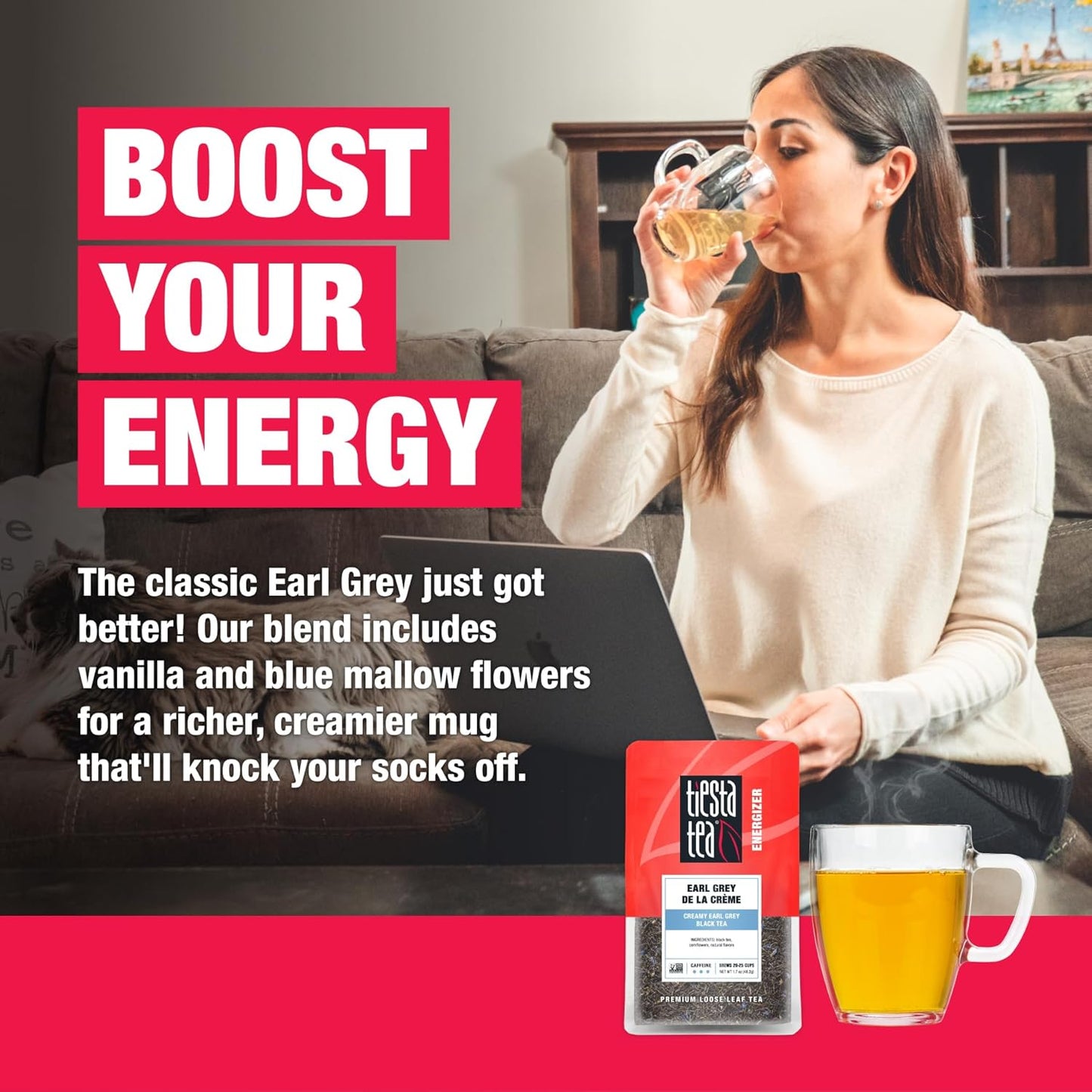 Tiesta Tea - Earl Grey de la Crème, Premium Loose Leaf Tea Blends, Caffeinated Black, Make Hot or Iced & Brews Up to 25 Cups - 1.7 Ounce Resealable Pouch