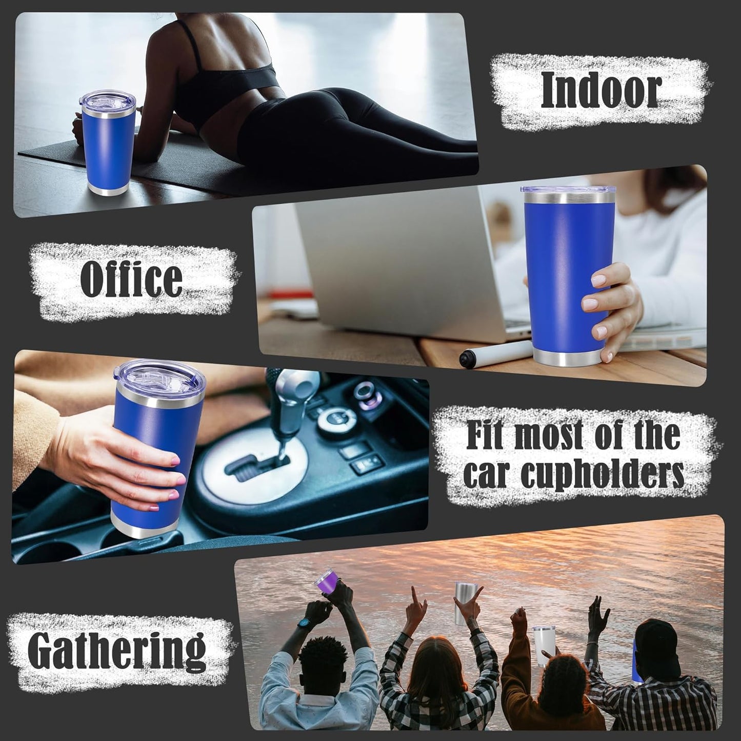 20 oz Tumbler Coffee Tavel Tumblers Bulk with Lid Stainless Steel Double Wall Vacuum Insulated Mug Powder Coated Cups fit Car Cupholder for Hot and Cold - Dark Blue, 1Pack