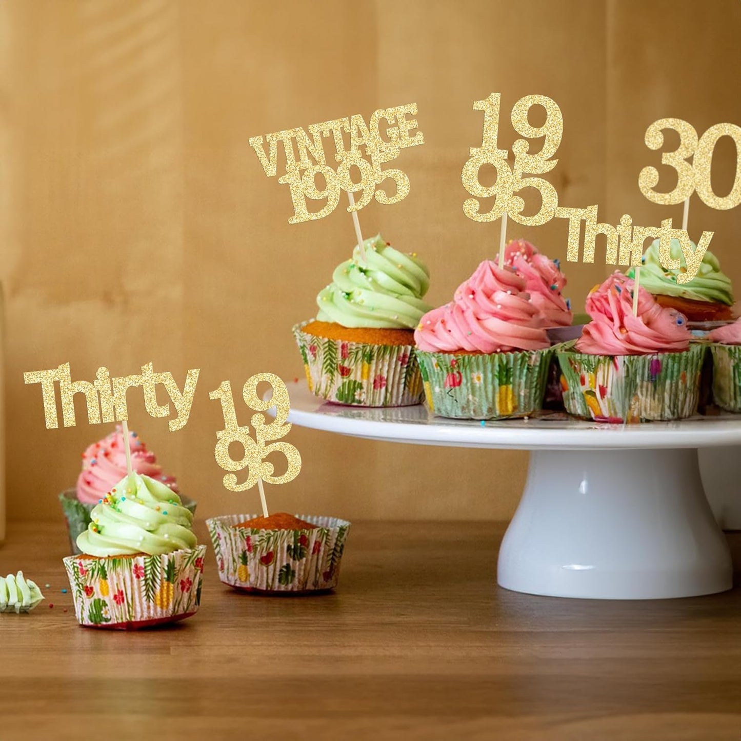 Gyufise 24Pcs Happy 30th Birthday Cupcake Toppers Glitter Thirty 30 Fabulous Vintage 1995 Cupcake Picks for 30th Birthday Wedding Anniversary Party Cake Decorations Supplies Gold