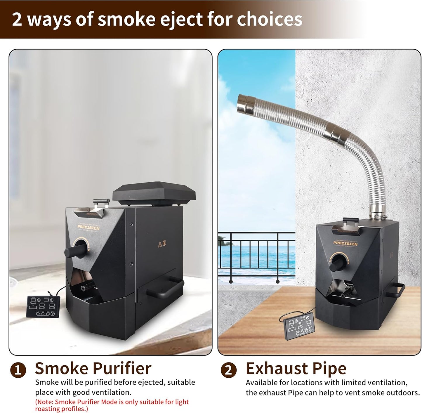 500g Automatic Coffee Roaster Machine for Home Use Wth Smoke Filter(Suitable for Light Roasting), The Smoke Pipes (Suitable for Medium and Dark Roasting) and Chaff Collector