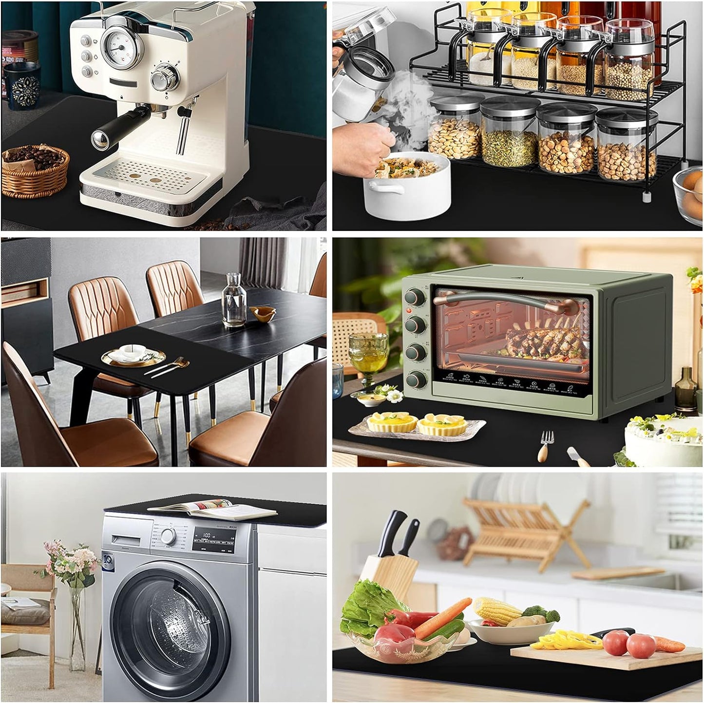 Ewen 2mm Thick Silicone Mats for Kitchen Counter, 27.6x19.5in Heat Resistant Silicone Baking Mat, Large Placemat Pastry Countertop Protector Mat Hot Pad for Stove Coffee Maker Air Fryer Toaster Black