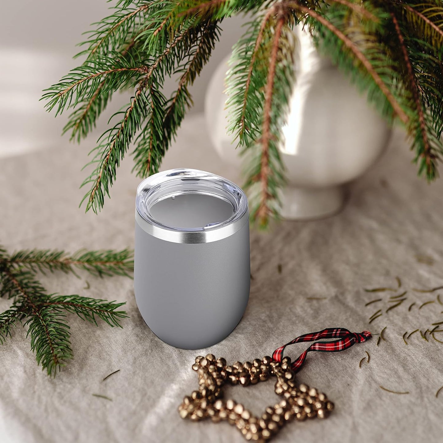 DOMICARE Stainless Steel Wine Tumbler Bulk with Lid, Personalized Insulated Tumblers Set, 12oz Travel Coffee Cups Pack of 8, Gray