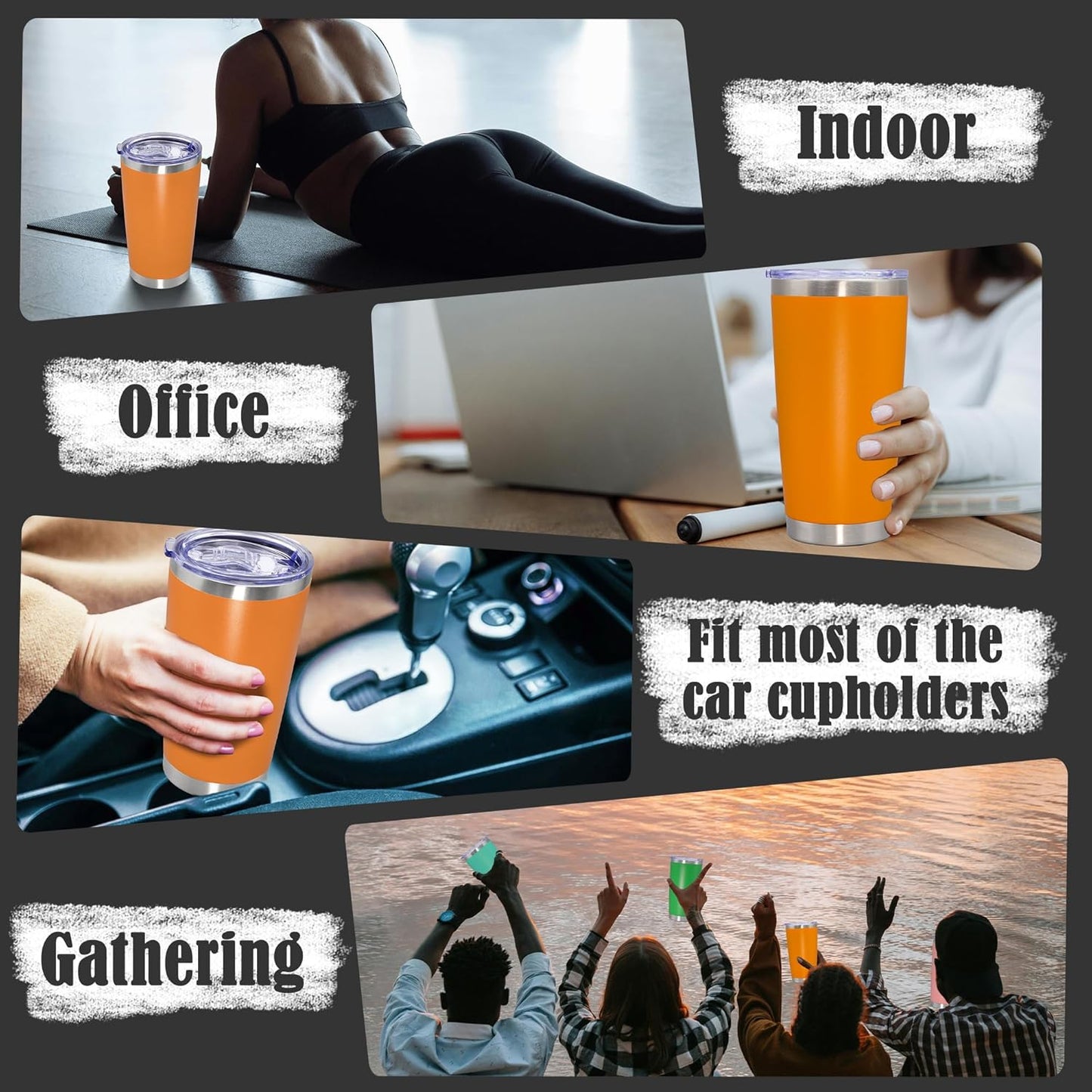 20 oz Tumbler Coffee Tavel Tumblers Bulk with Lid Stainless Steel Double Wall Vacuum Insulated Mug Powder Coated Cups fit Car Cupholder for Hot and Cold - Orange, 1Pack