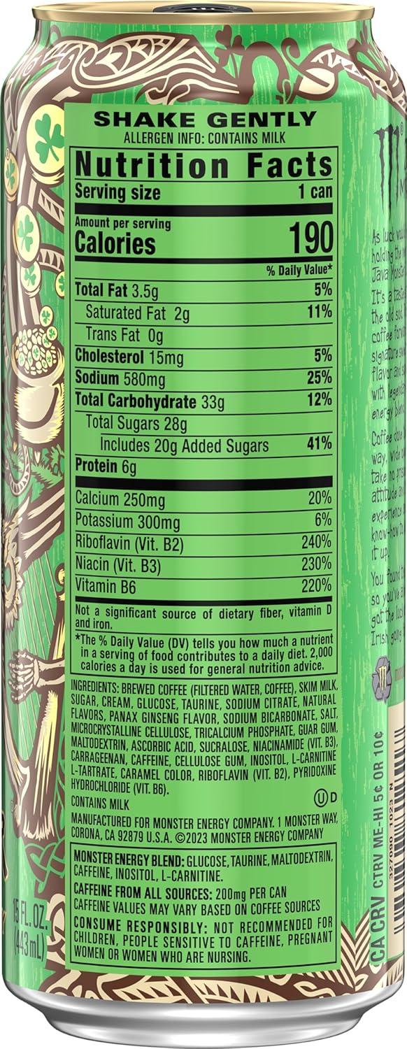 Java Monster Irish Creme, Coffee + Energy Drink, 15 Ounce (Pack of 12)