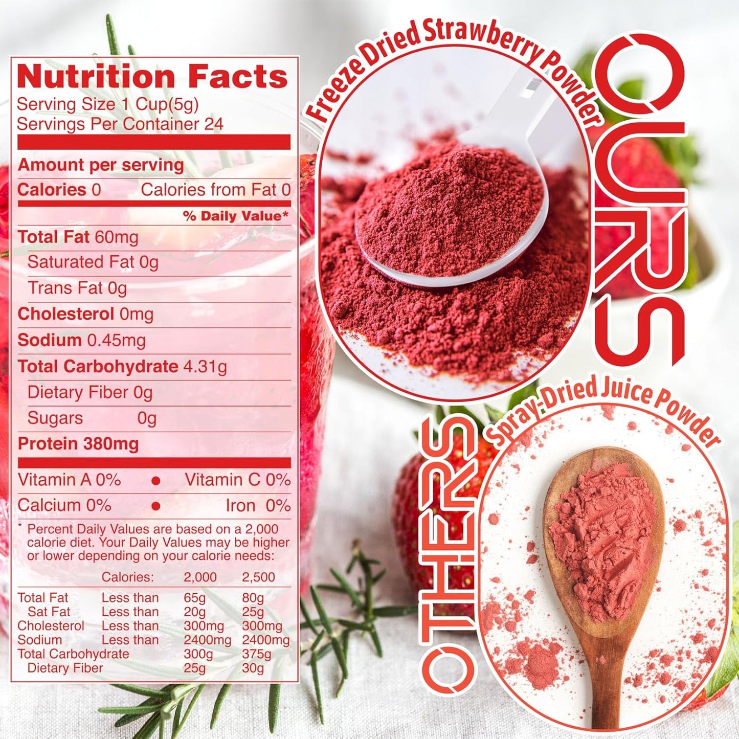 Freeze Dried Strawberry Powder - Kiigfood 4.3 oz/120g Natural Strawberry Powder Fruit Powder, Strawberries Source for Smoothie, Drinks, Baking, Cakes Decoration - Vegan, Non-GMO, Gluten-Free