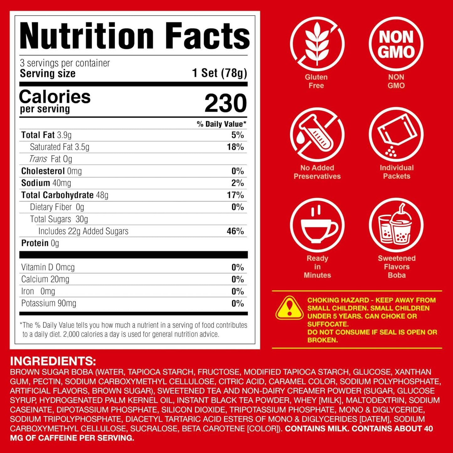 J WAY Instant Boba Bubble Pearl Milk Tea Kit with Authentic Brown Sugar Tapioca Boba, Ready in Under One Minute, Paper Straws Included - 3 Servings