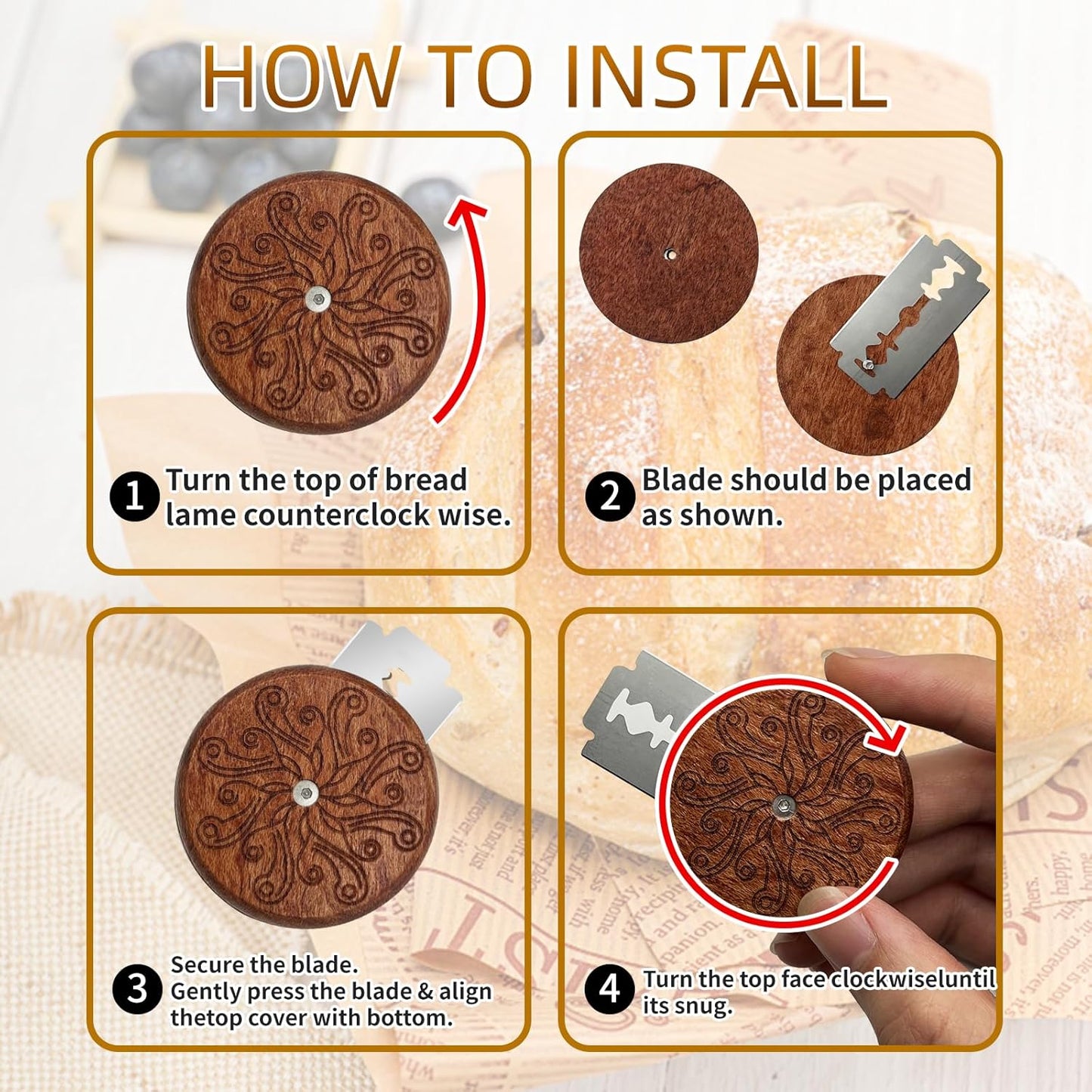 Bread Lame Sourdough Scoring Tool,Wooden Lame Bread Scoring Tool with 5 Razor Blades and Leather Storage Cover,UFO Bread Lame Dough Scoring Tool for Bread Baking