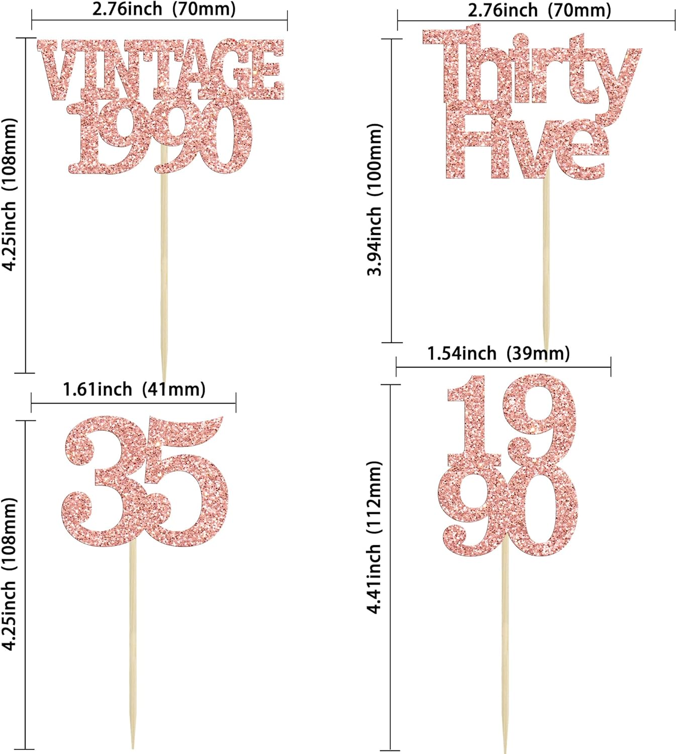 Gyufise 24Pcs Happy 35th Birthday Cupcake Toppers Glitter Thirty Five 35 Fabulous Vintage 1990 Cupcake Picks for 30th Birthday Wedding Anniversary Party Cake Decorations Supplies Rose Gold