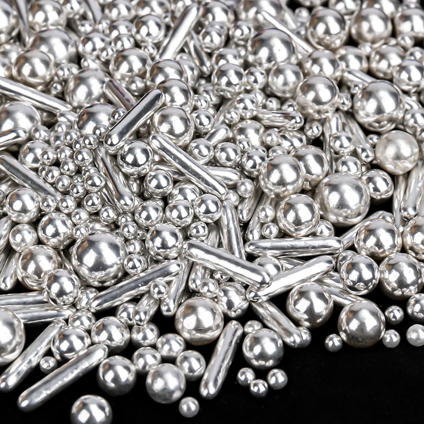 Silver Pearl Rods Sprinkles, Twisweet Edible Sugar Sprinkles for Cake Decorating Mix Size Candy Pearls for Baking Cake Topper Ice Cream Cupcake Cookie Dessert Decorations, Wedding Day Valentines Birthday Party Christmas Easter Supplies (130g/4.58oz)