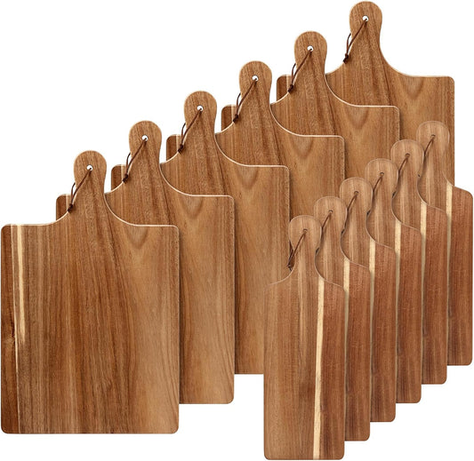 12 Pack Acacia Wood Cutting Board,Bulk Charcuterie Boards Chopping Board with Handle 15.7 x 9.8 Inch & 15.7 x 5.1 Inch, Wooden Boards for Serving Food Cheese Pizza Bread Fruit Meat
