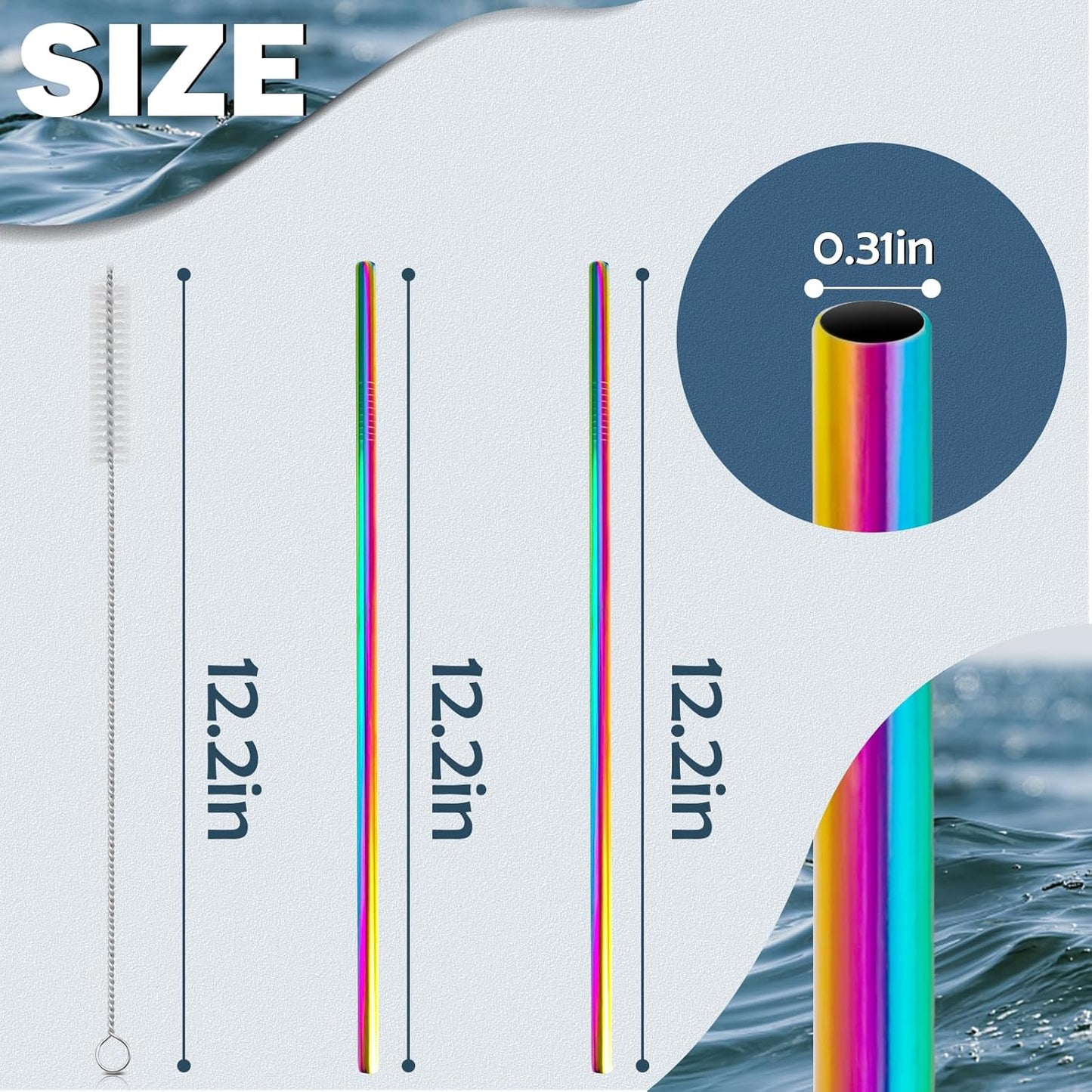 for Stanley Quencher 40oz Tumbler 6x Metal Stainless Steel Straws, 12inch Replacement Extra Long/Tall Straws for Stanley Cup 40oz Drinking Reusable Accessories (6x Straight, Colorful)