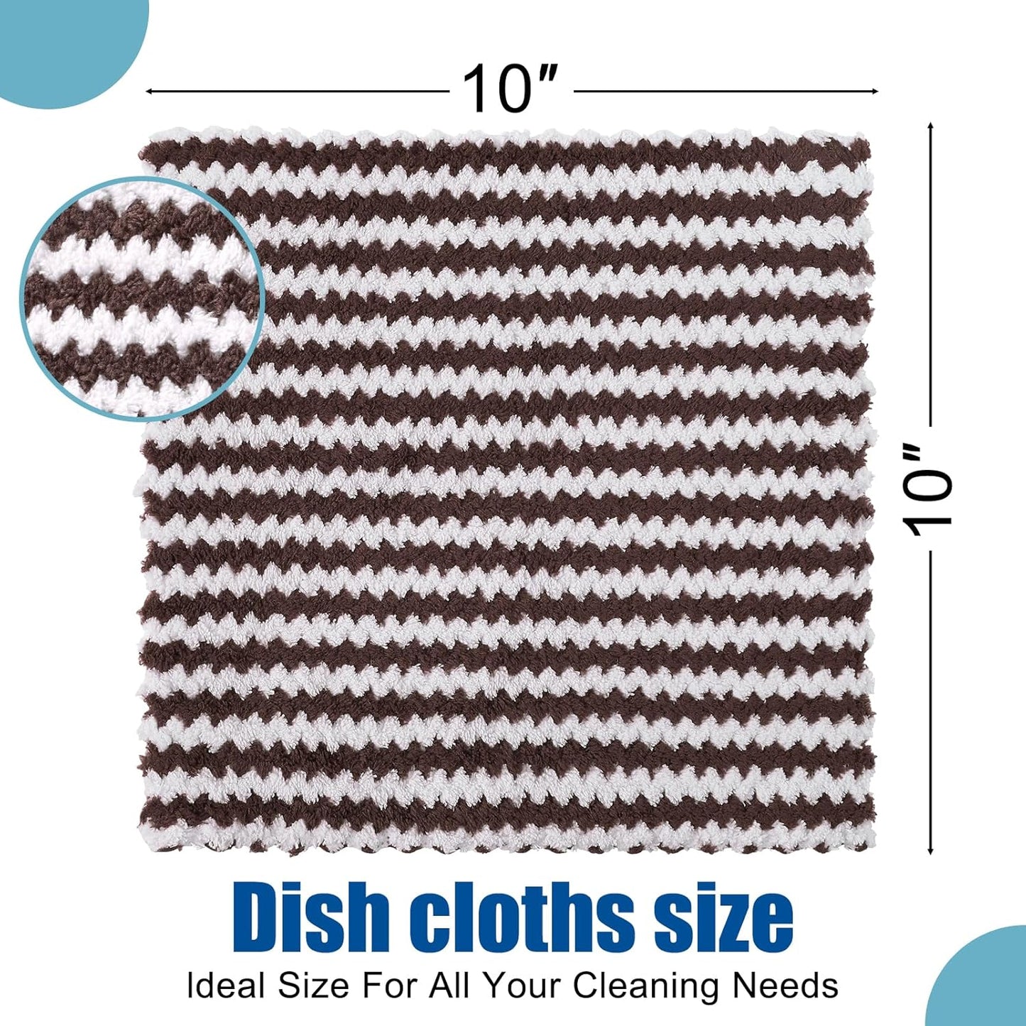 Homaxy 12 Pack Kitchen Dish Cloths, Ultra Soft and Absorbent Dish Towels, Reusable Fast Drying Microfiber Cleaning Cloth, Coral Velvet Wave Design No-lint, 10 x 10 inches, Brown