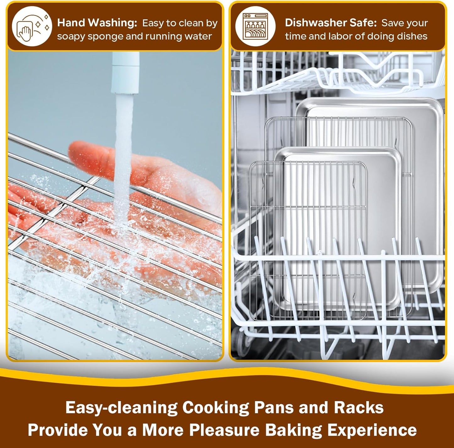 P&P CHEF 16 + 12.5 Inch Stainless Steel Baking Sheet with Rack Set (2 Pans+ 2 Racks), Cookie Sheets Baking Trays and Cooling Wire Racks, Oven & Dishwasher Safe, Pans with Flat Racks