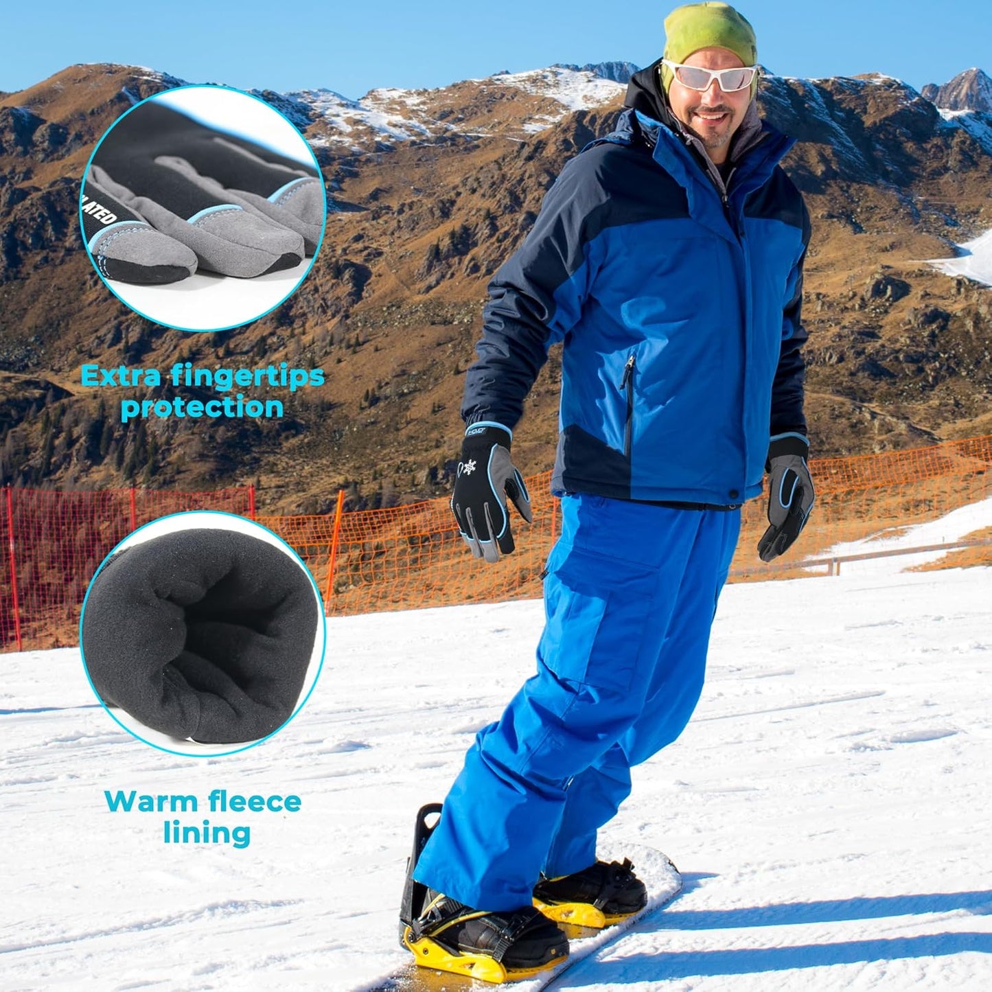 HANDLANDY Waterproof Insulated Work Gloves, 3M Thinsulate Thermal Winter Gloves for Men Women Touch Screen, Warm Ski Snowboard Cold Weather Gloves (Large, Blue)