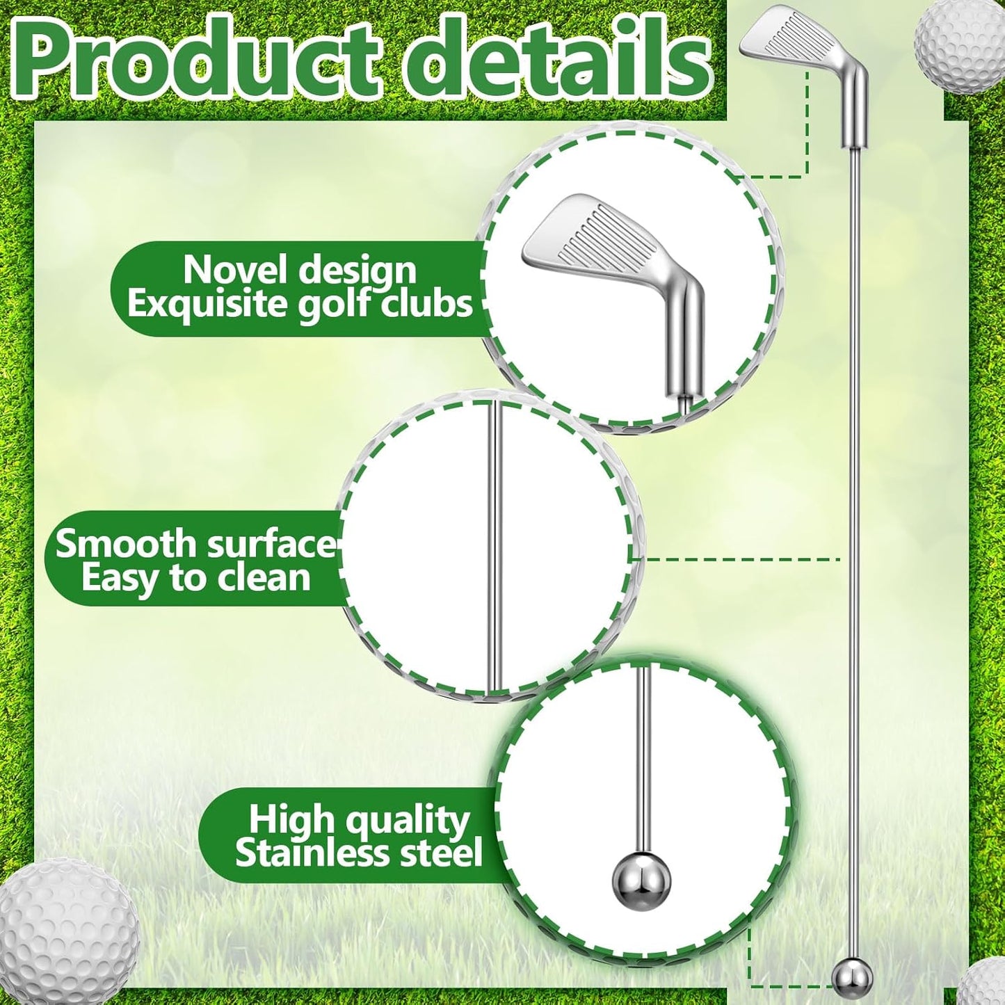 Hushee 20 Pcs Metal Golf Cocktail Stirrers Swizzle Stir Sticks 7.87 Inch Reusable Drink Stirrer Sticks Party Decorations Golf Party Clubhouse and Outing Decorations