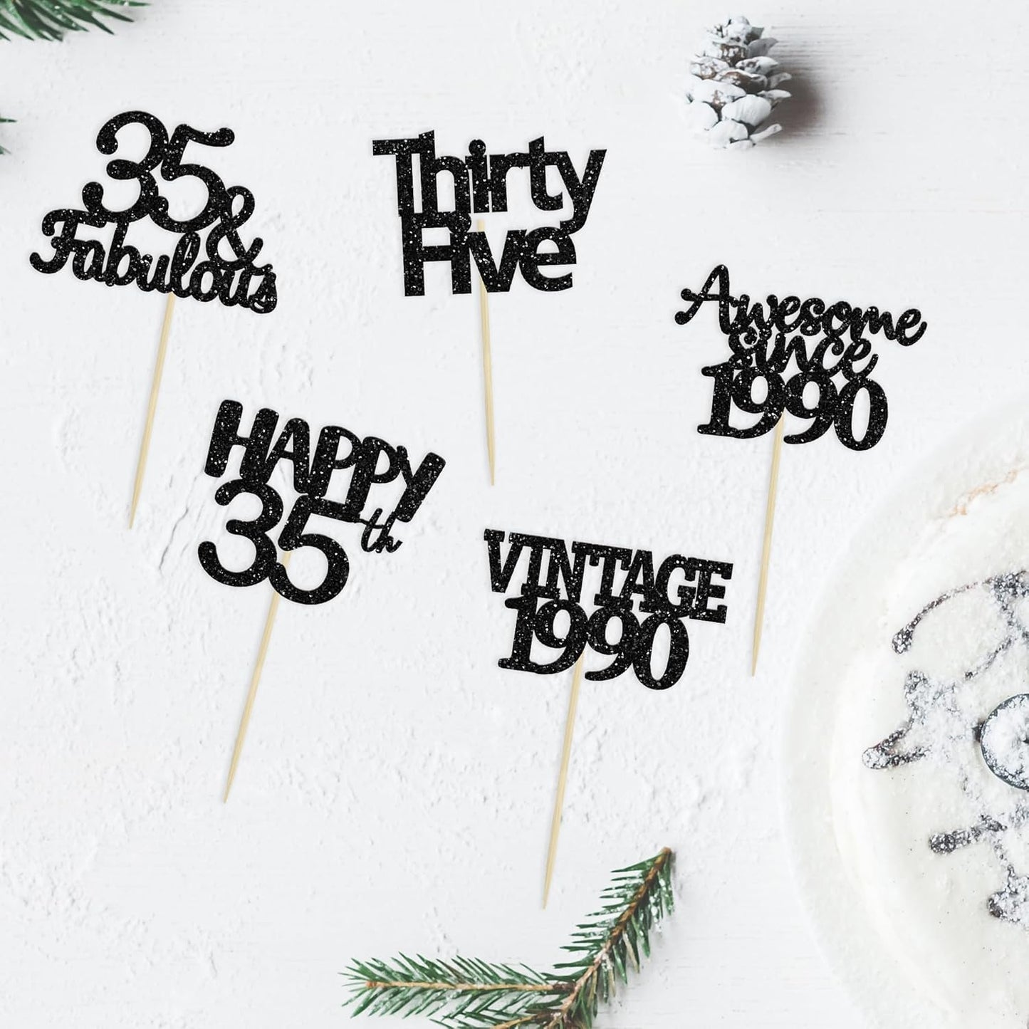 Gyufise 30 Pack Vintage 1989 Cupcake Toppers Black Glitter Thirty Five Happy 35 Cake Decorations Cheers to 35 Years Birthday Cupcake Picks 35th Birthday Anniversary Cake Decorations